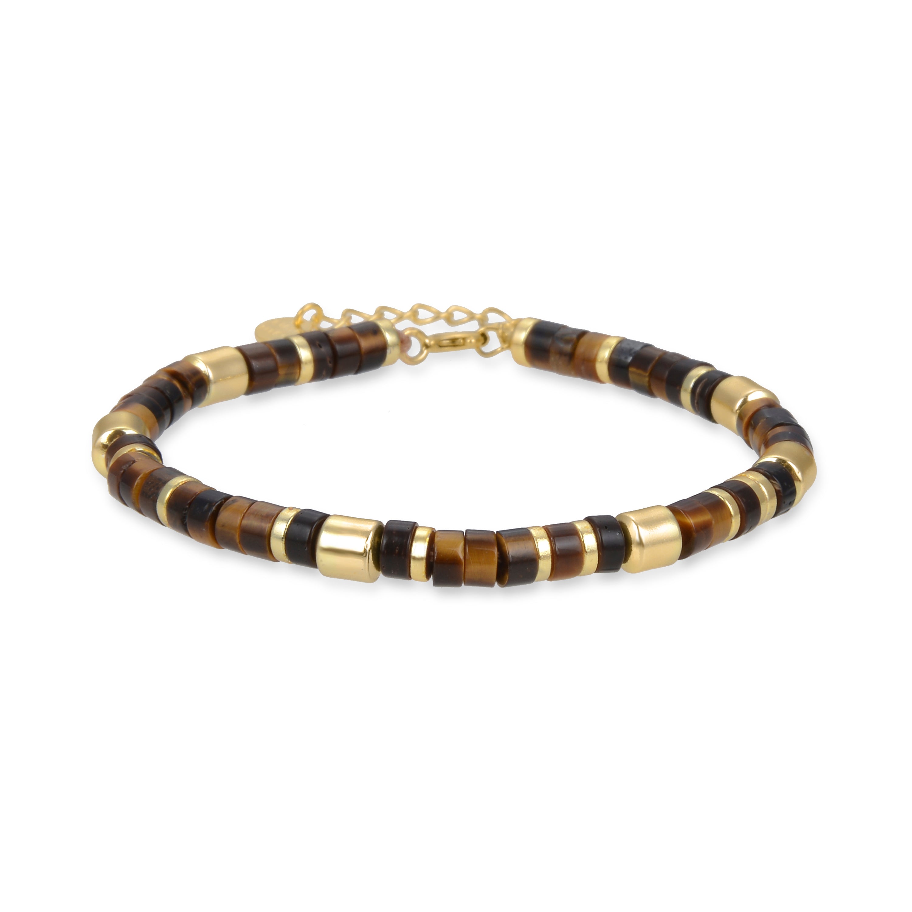 Bracciale in Argento Sterling 925 con Occhio di Tigre rifinito in oro giallo 18K - Ihun