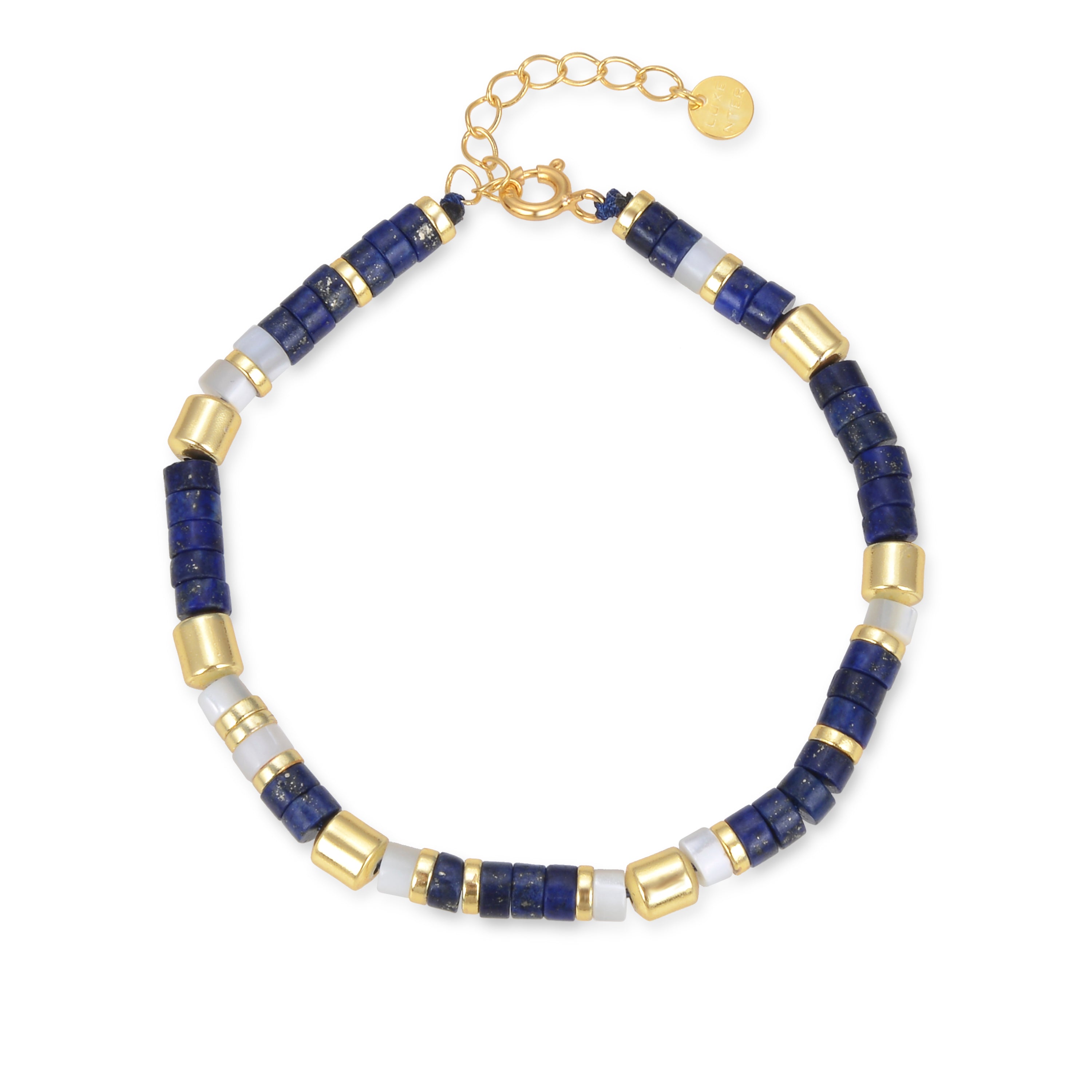 Pulseira de Prata de Lei 925 com Lápis-lazúli Natural acabada em ouro amarelo 18K - Ihun
