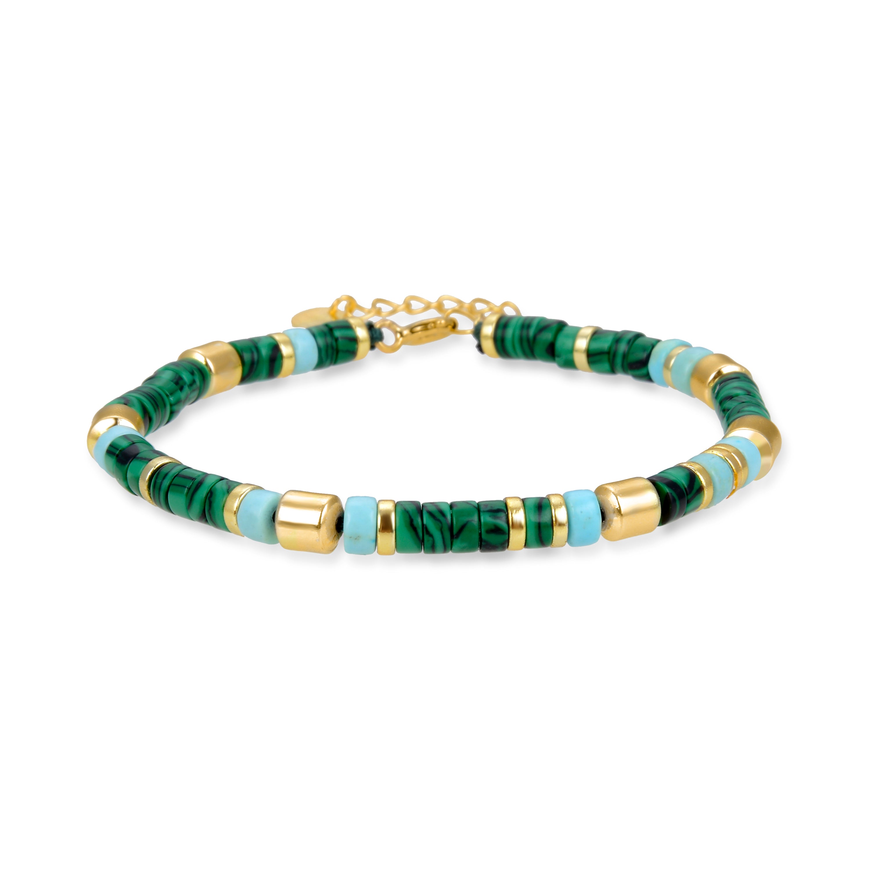 Pulsera de Plata de Ley 925 con Malaquita acabada en oro amarillo 18K - Ihun