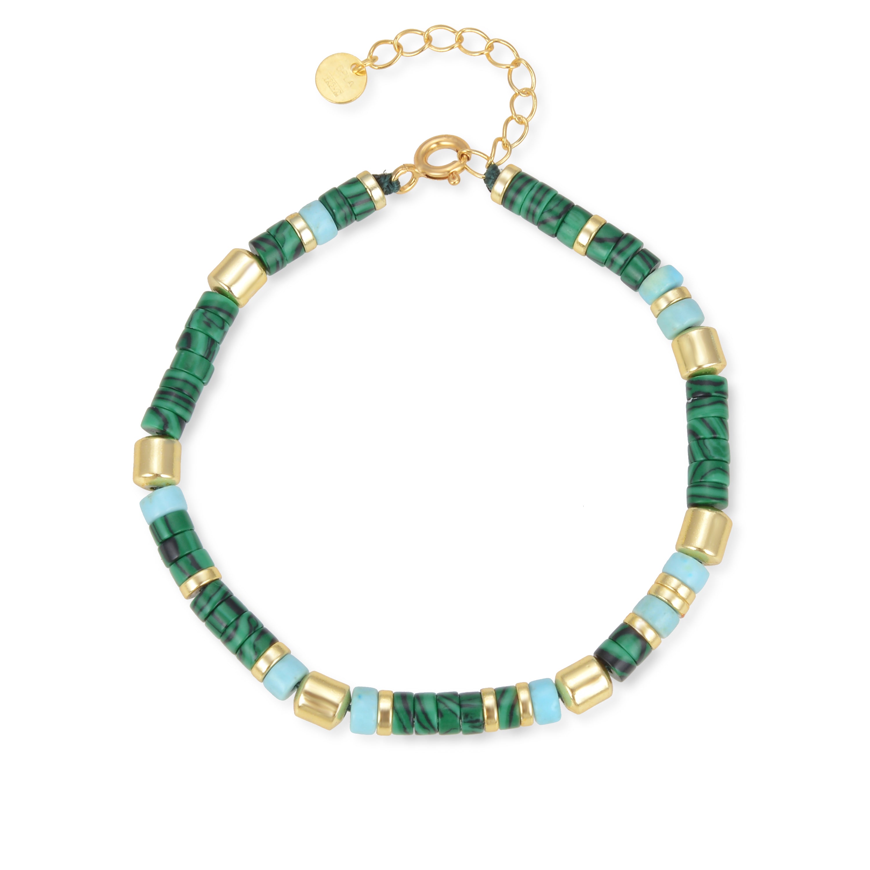 Pulsera de Plata de Ley 925 con Malaquita acabada en oro amarillo 18K - Ihun