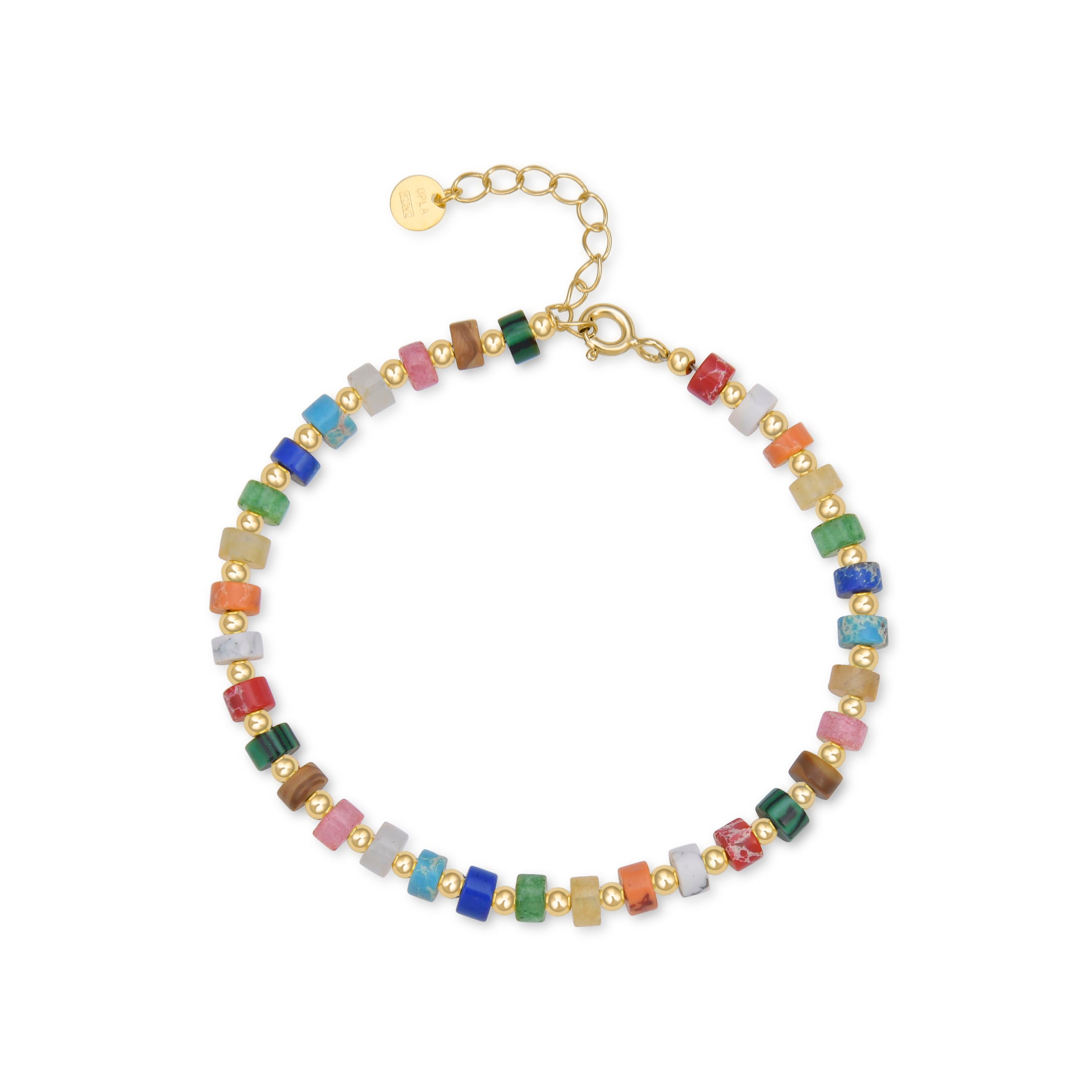 Pulseira de Prata de Lei 925 com Cristal Multicolor acabada em ouro amarelo 18K - Ihun