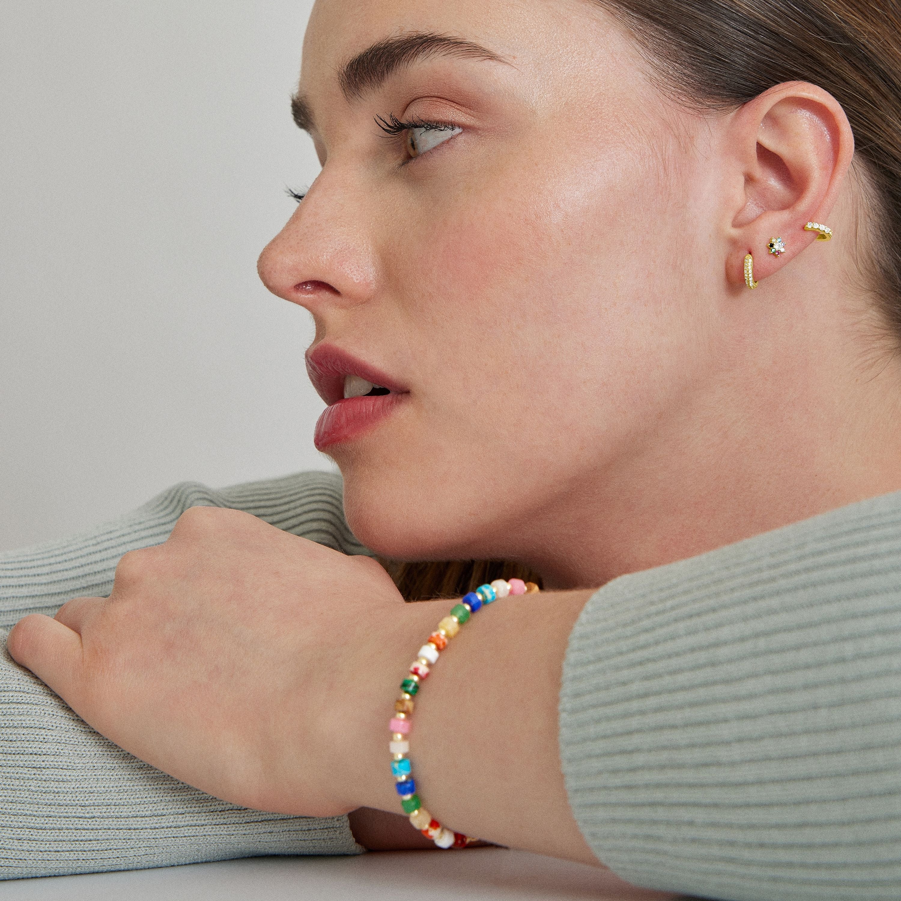 Bracciale in Argento Sterling 925 con Cristallo Multicolore rifinito in oro giallo 18K - Ihun
