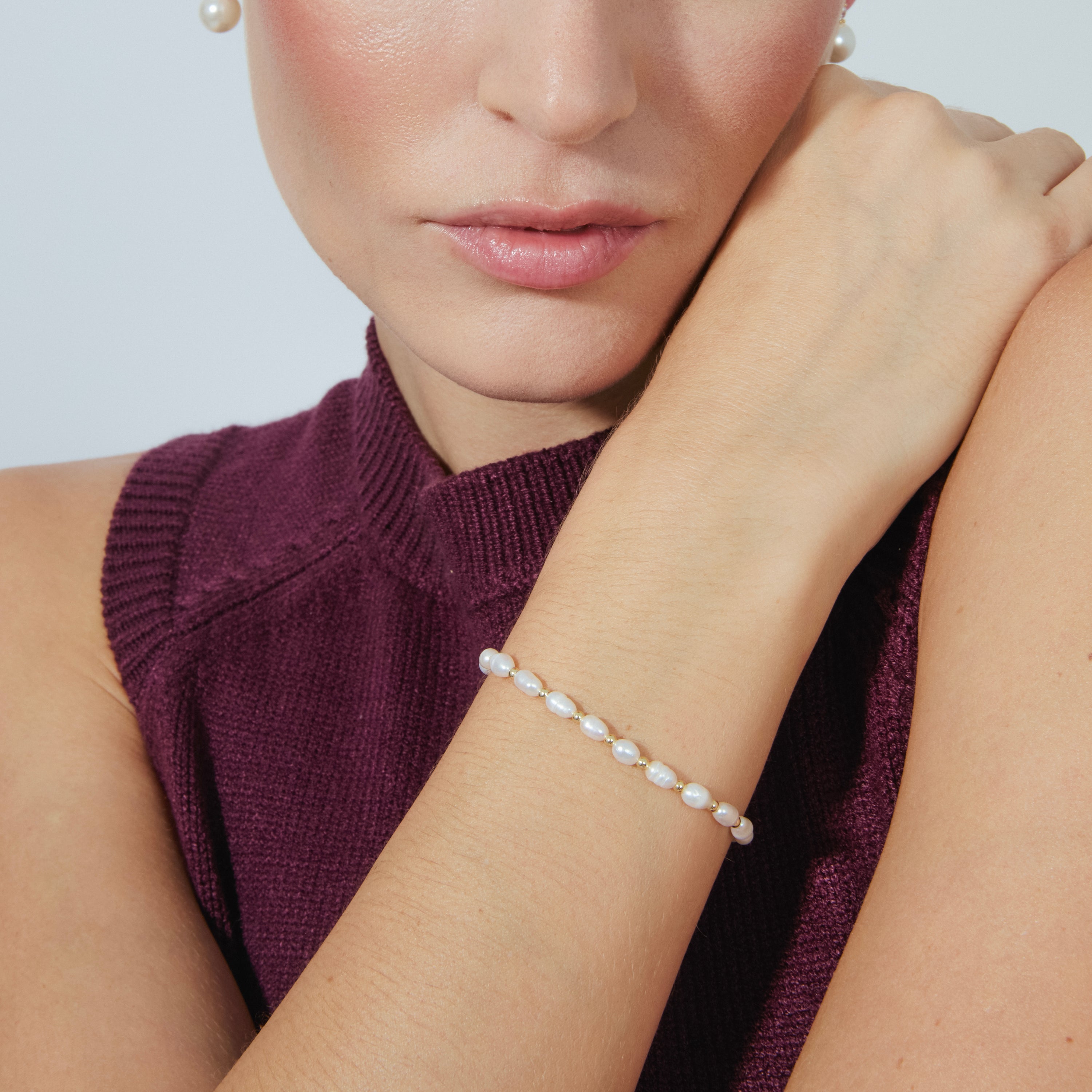 925 Sterling Silver Bracelet with White Pearl finished in 18K Yellow Gold - Zul