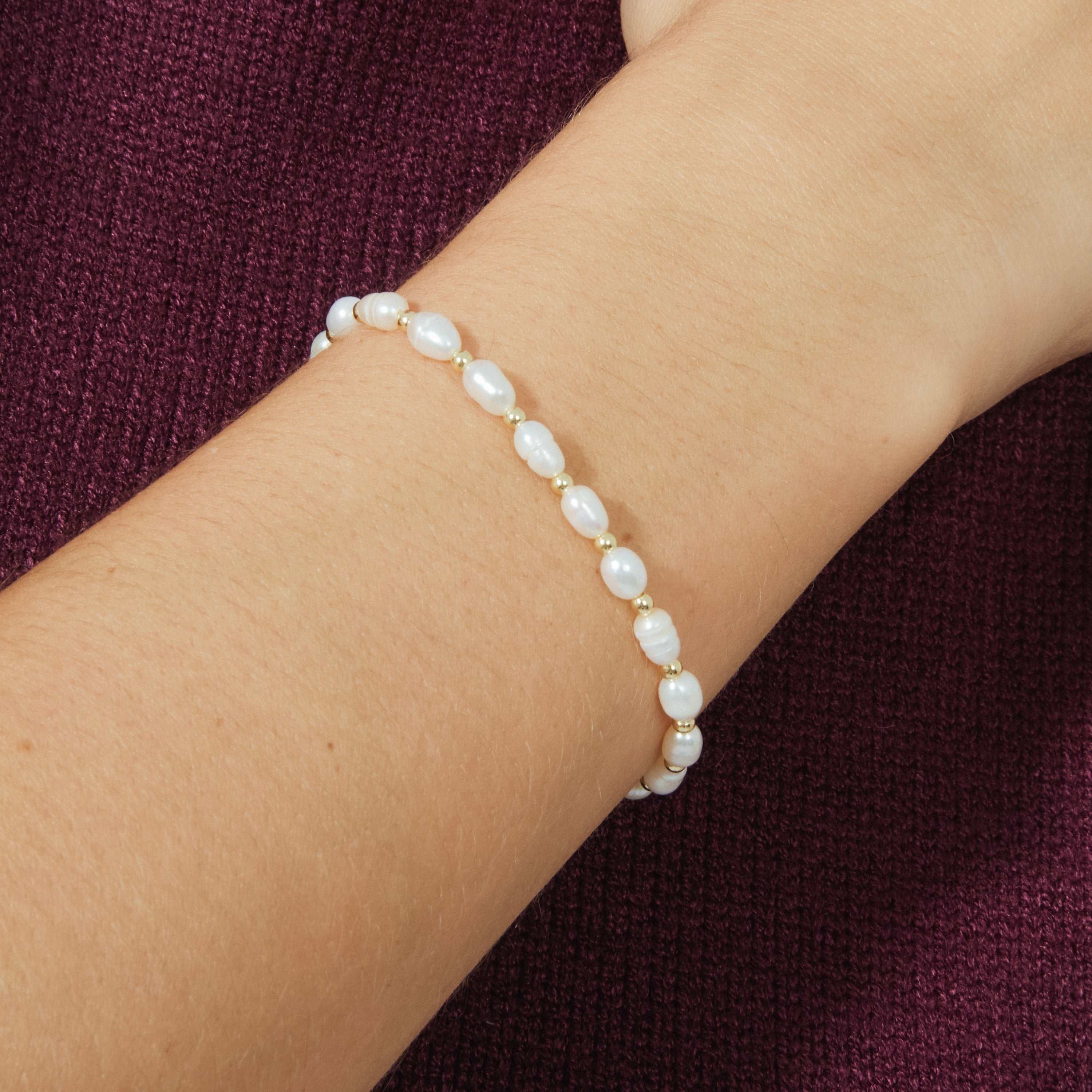 925 Sterling Silver Bracelet with White Pearl finished in 18K Yellow Gold - Zul