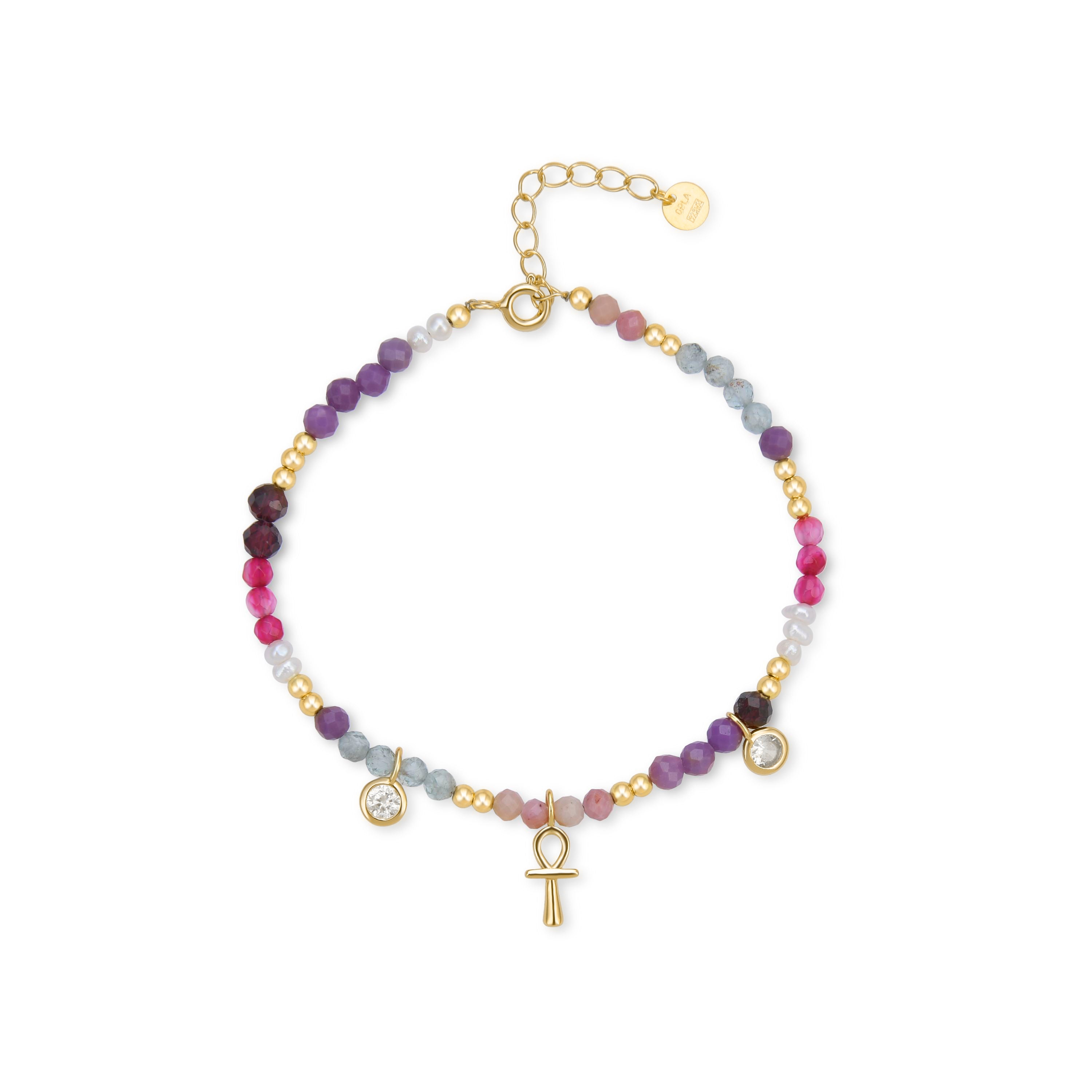 Pulsera de Plata de Ley 925 con Circonita Morganita acabada en oro amarillo 18K - Lalil