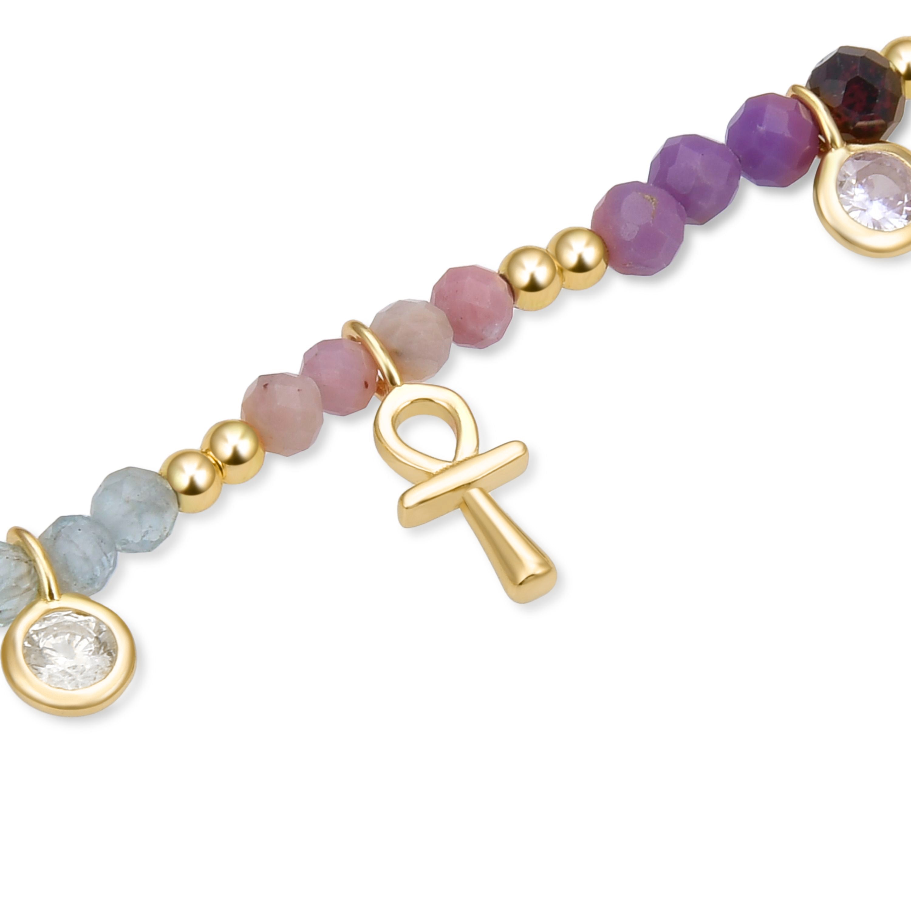 Pulsera de Plata de Ley 925 con Circonita Morganita acabada en oro amarillo 18K - Lalil