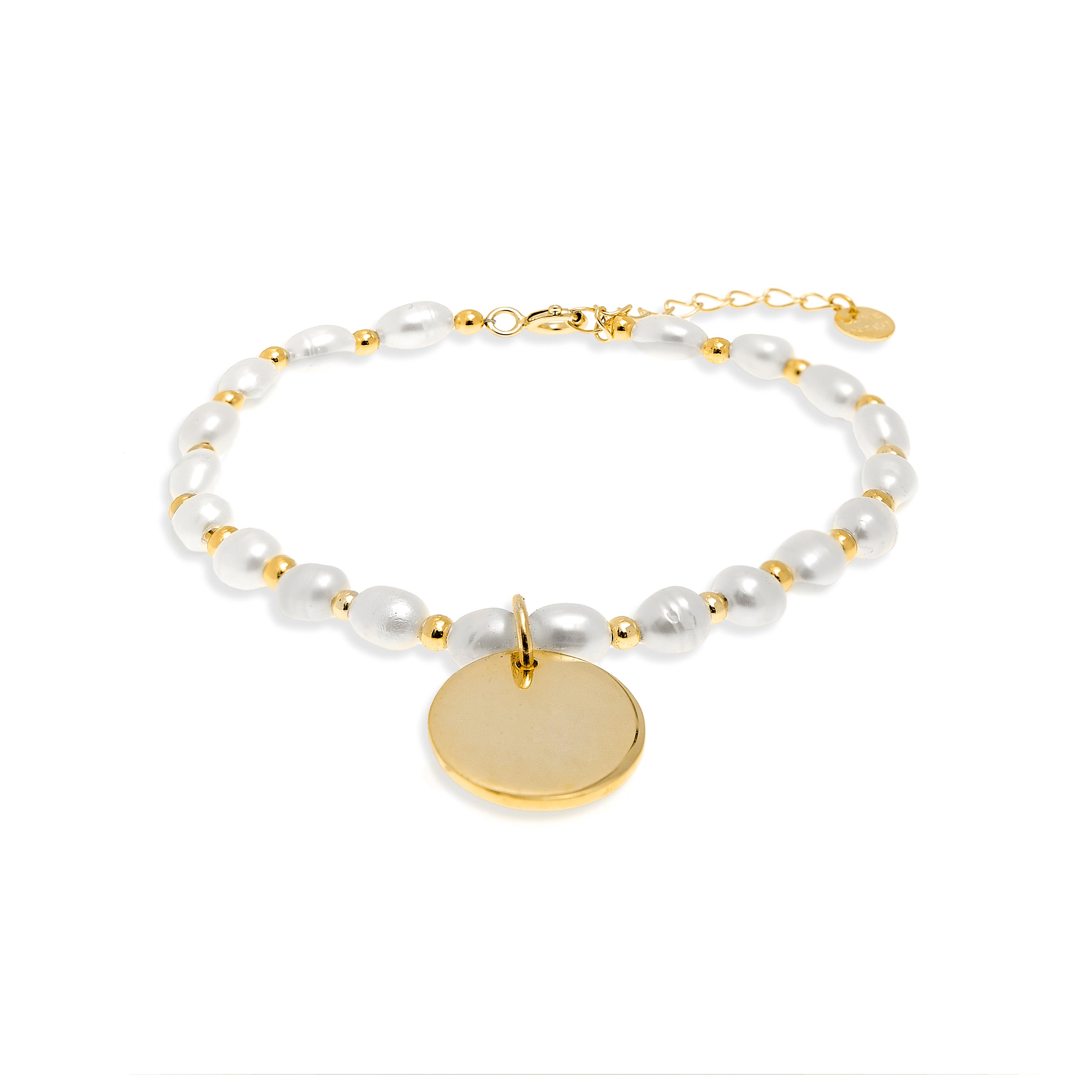 Bracelet en argent sterling 925 avec perle blanche finition en or jaune 18K - Mahi