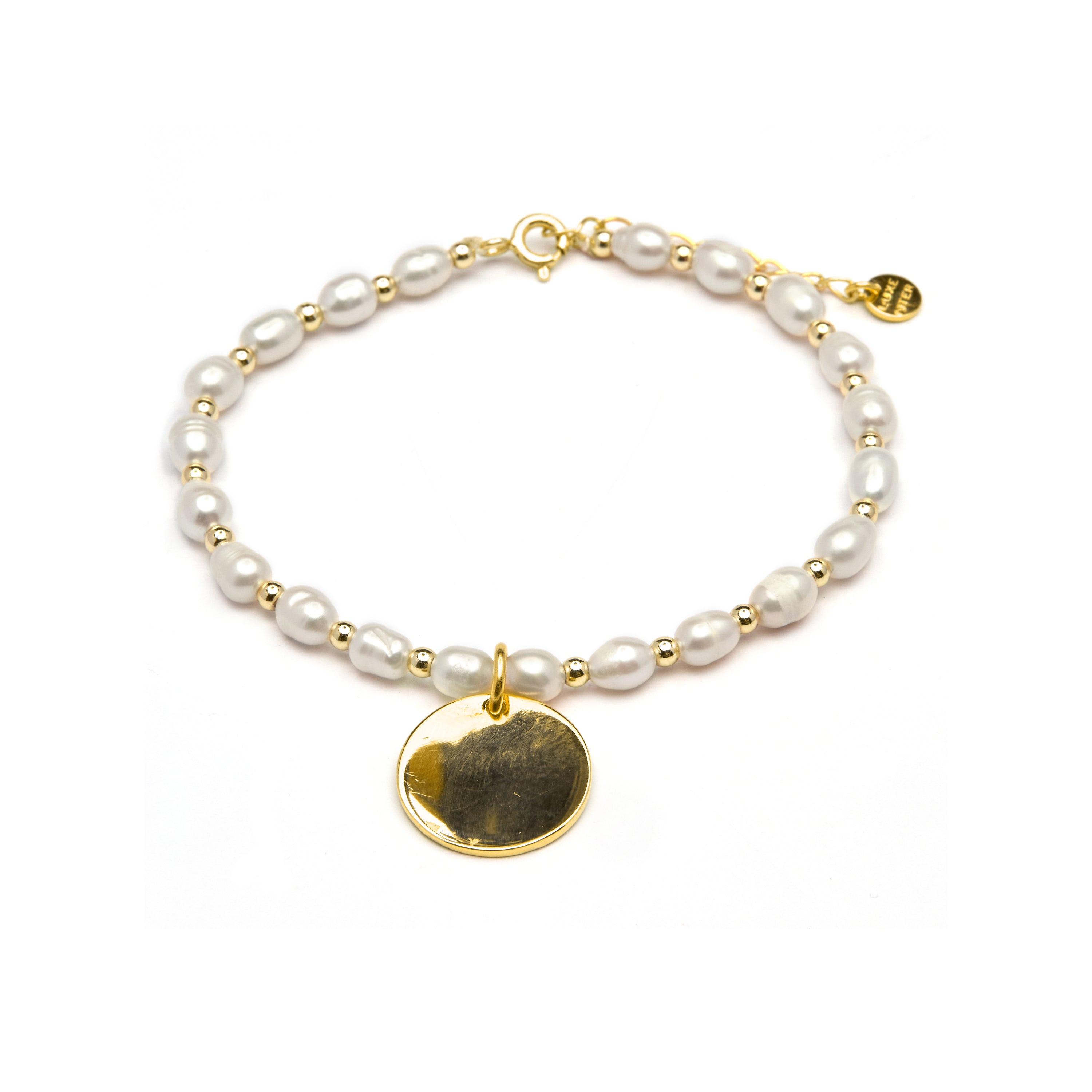 Bracelet en argent sterling 925 avec perle blanche finition en or jaune 18K - Mahi