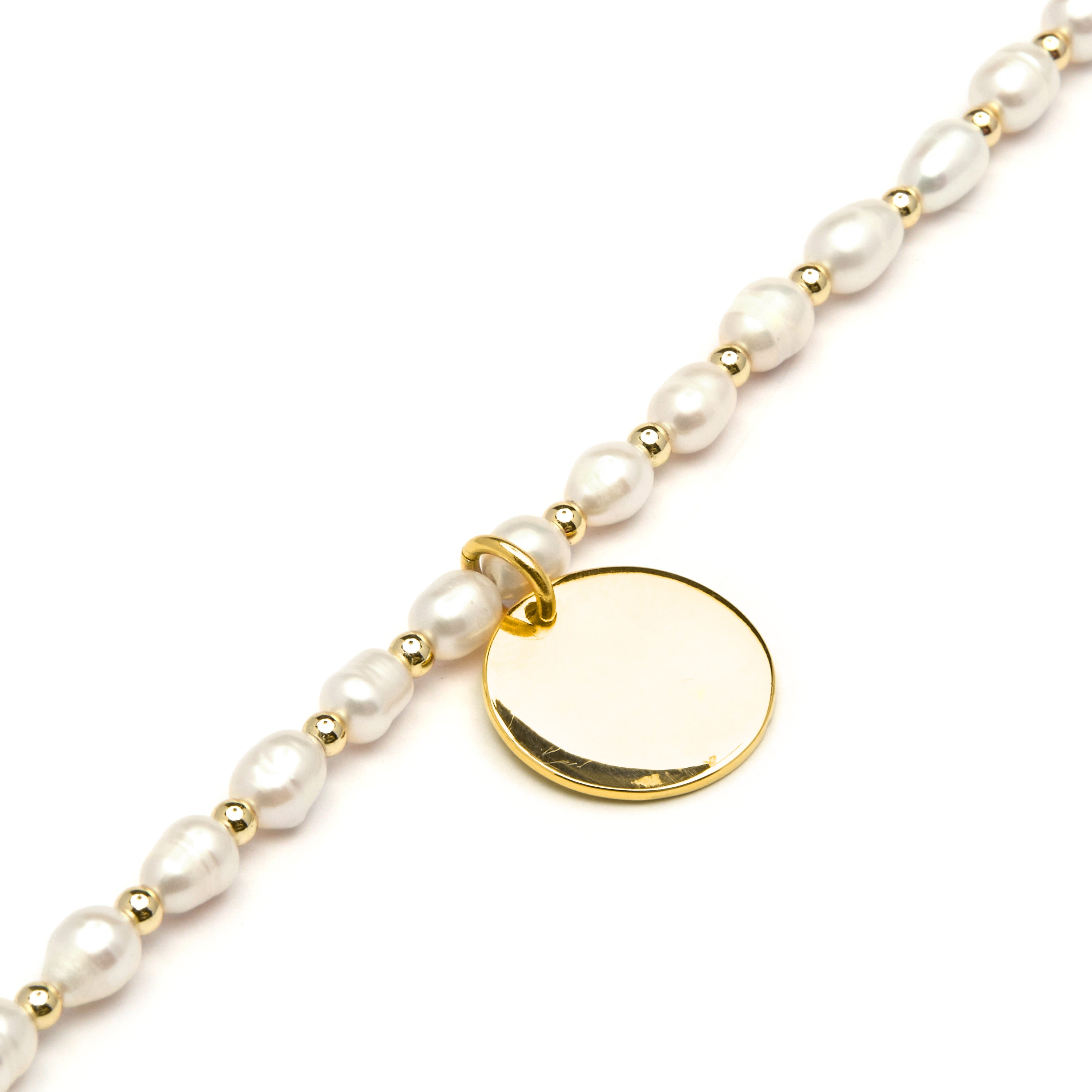 Bracelet en argent sterling 925 avec perle blanche finition en or jaune 18K - Mahi