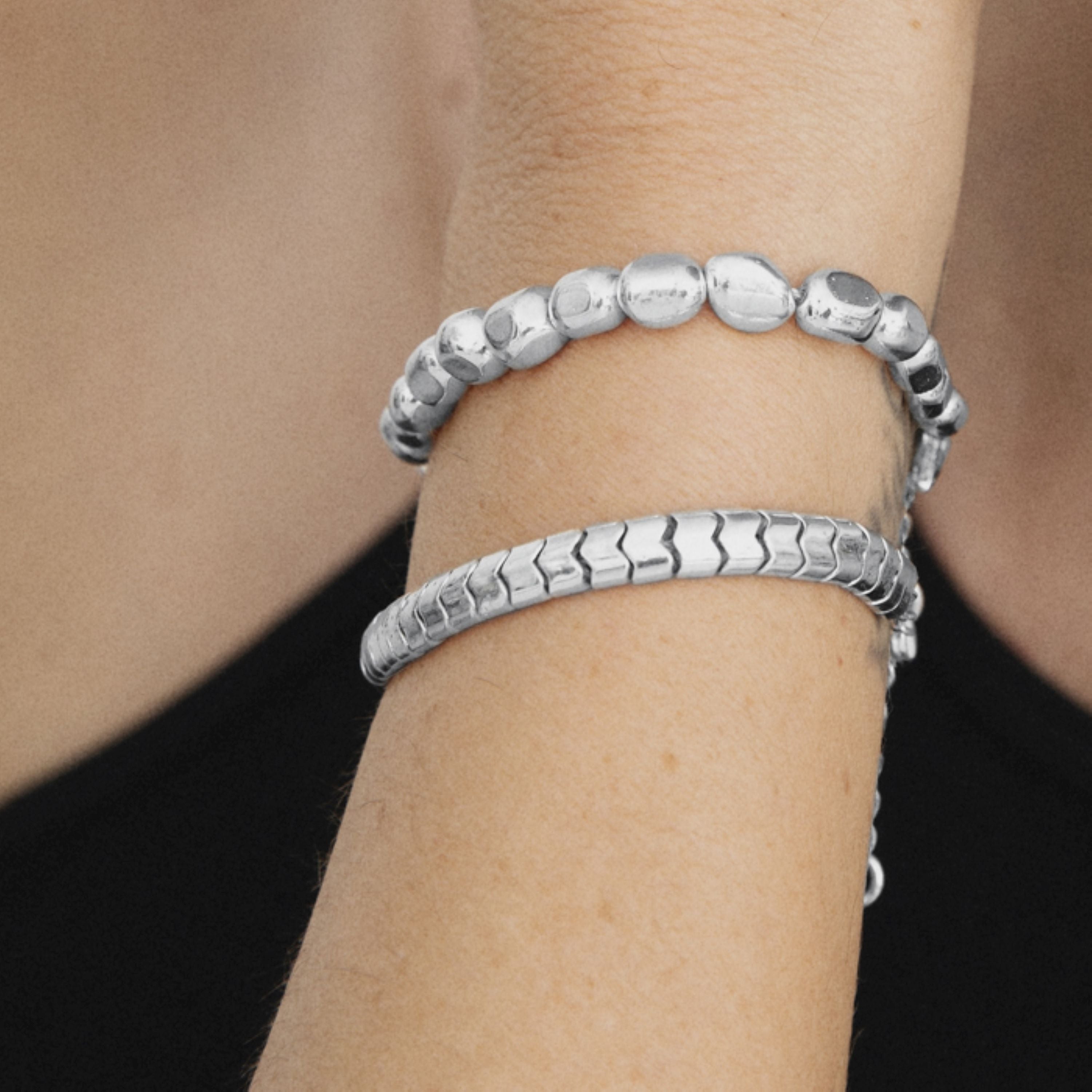 Bracelet en argent sterling 925 avec hématite fini en rhodium - Ketko