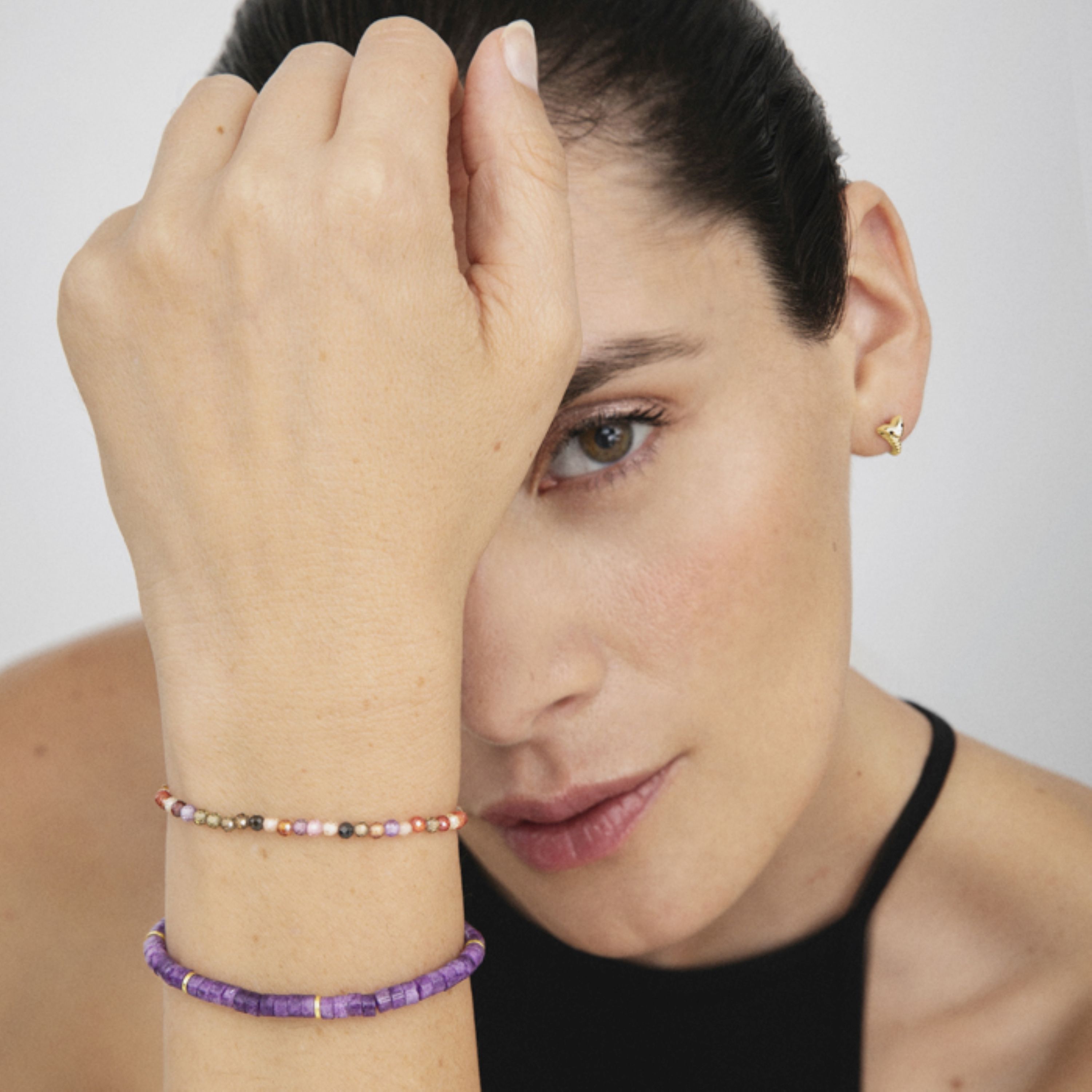 Pulsera de Plata de Ley 925 con Cristal Multicolor acabada en oro amarillo 18K - Ufela