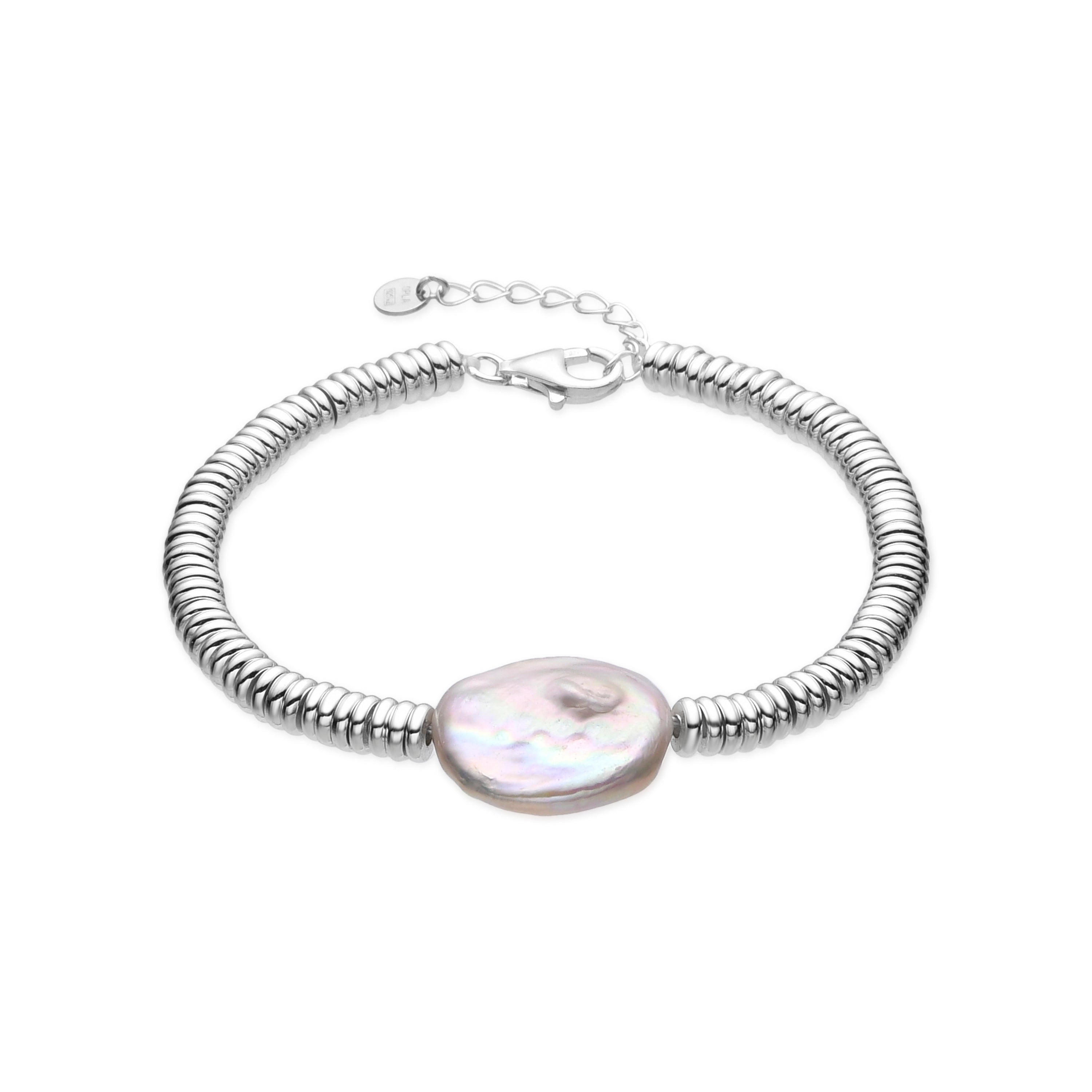 Bracelet en argent sterling 925 et perle blanche finition rhodium - Siever
