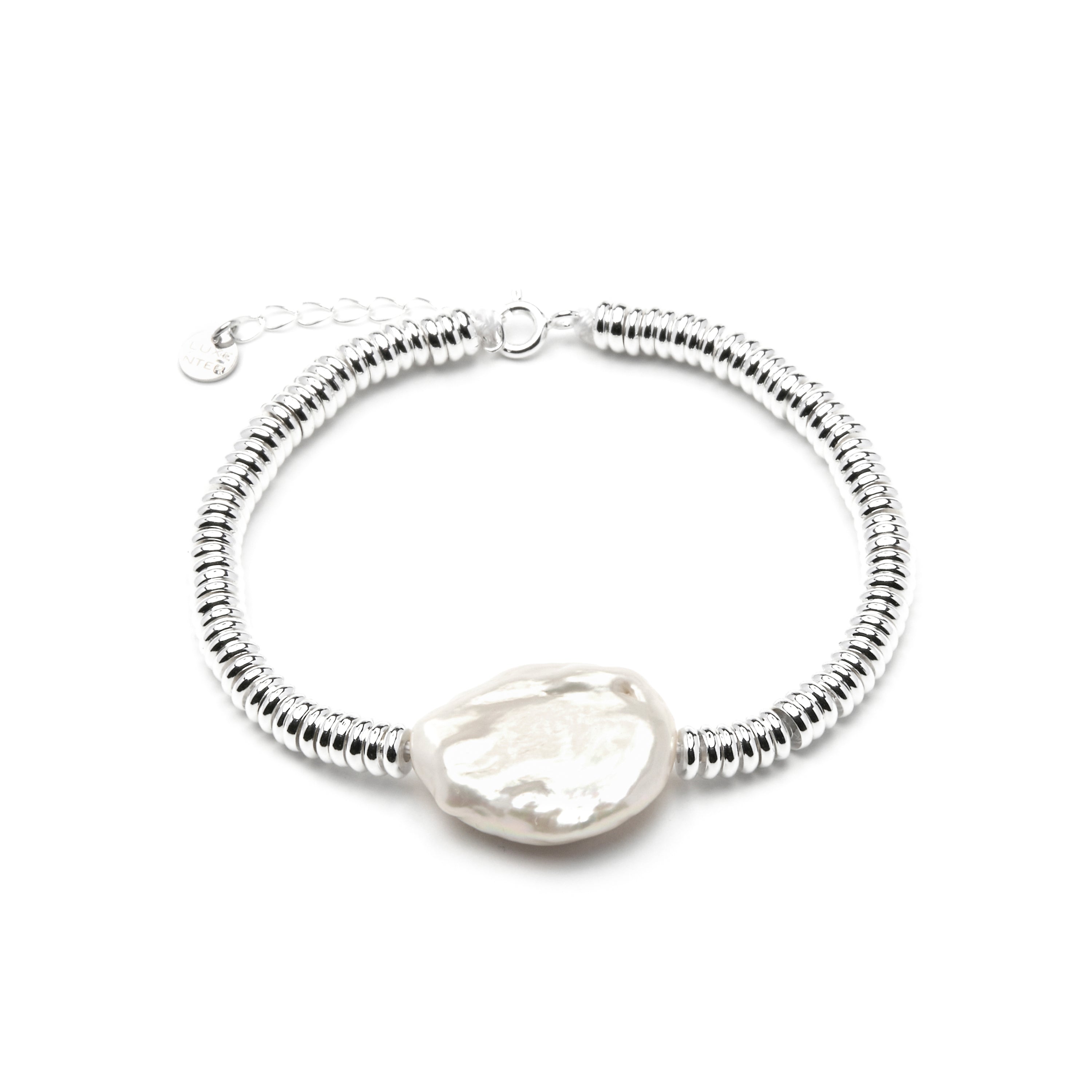 Bracelet en argent sterling 925 et perle blanche finition rhodium - Siever
