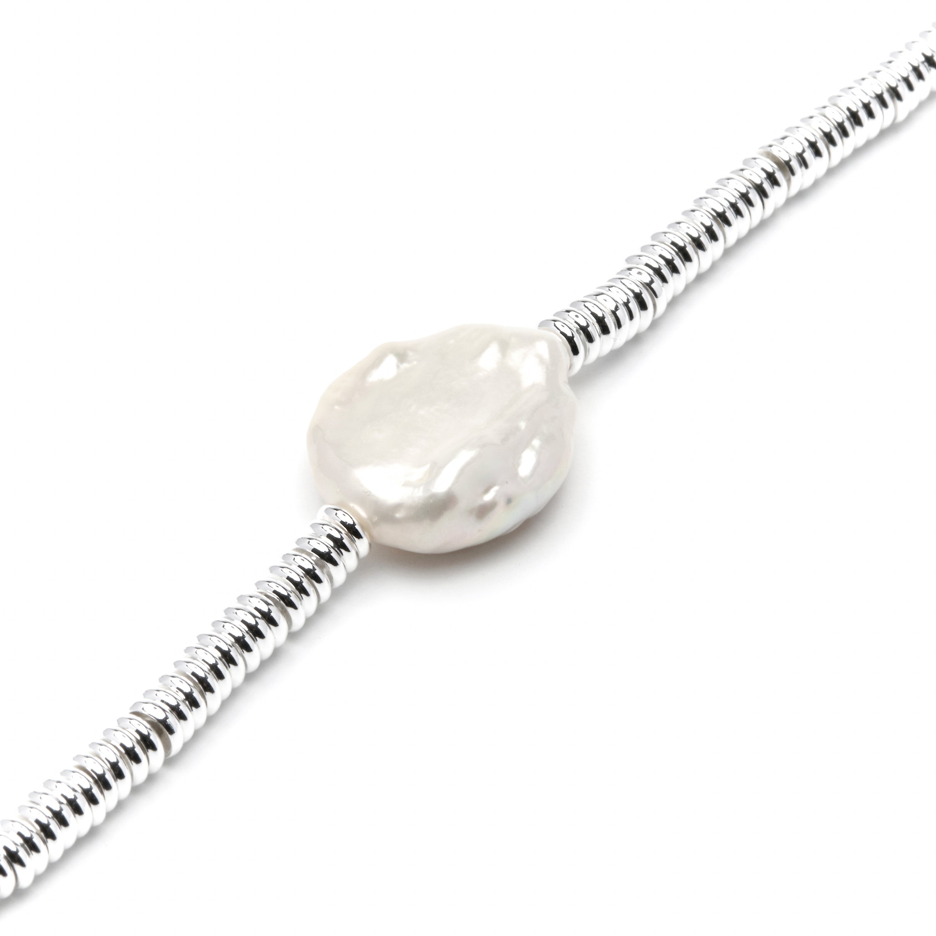 Bracelet en argent sterling 925 et perle blanche finition rhodium - Siever