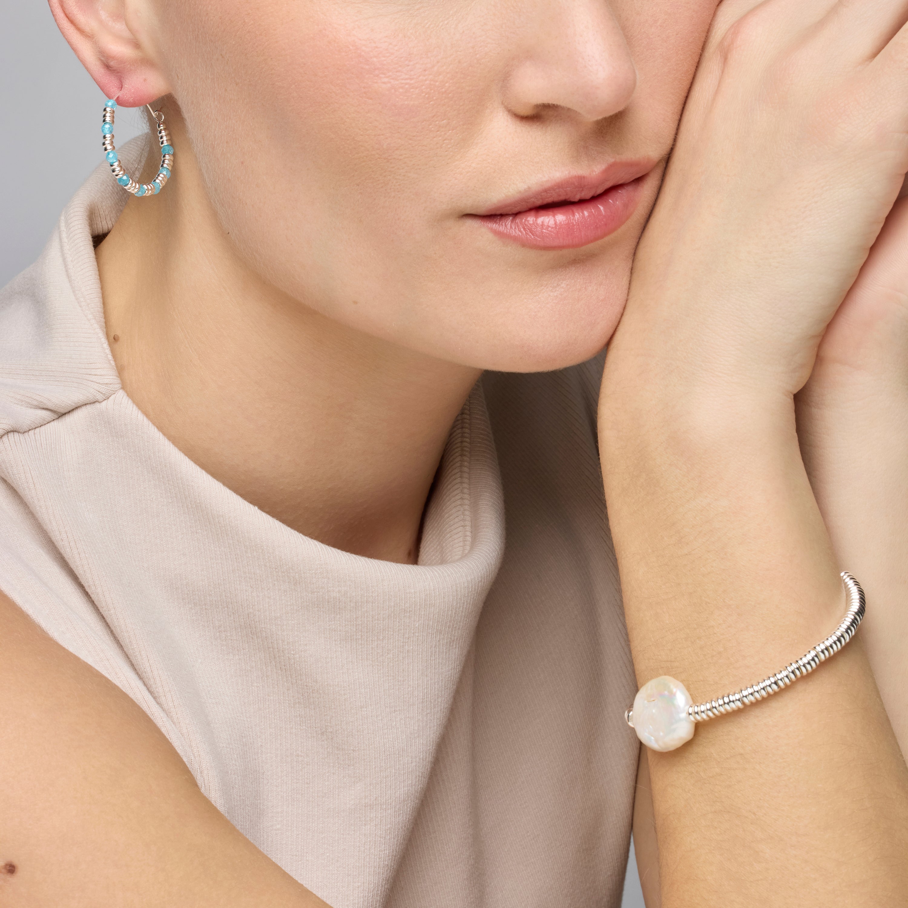 Bracelet en argent sterling 925 et perle blanche finition rhodium - Siever