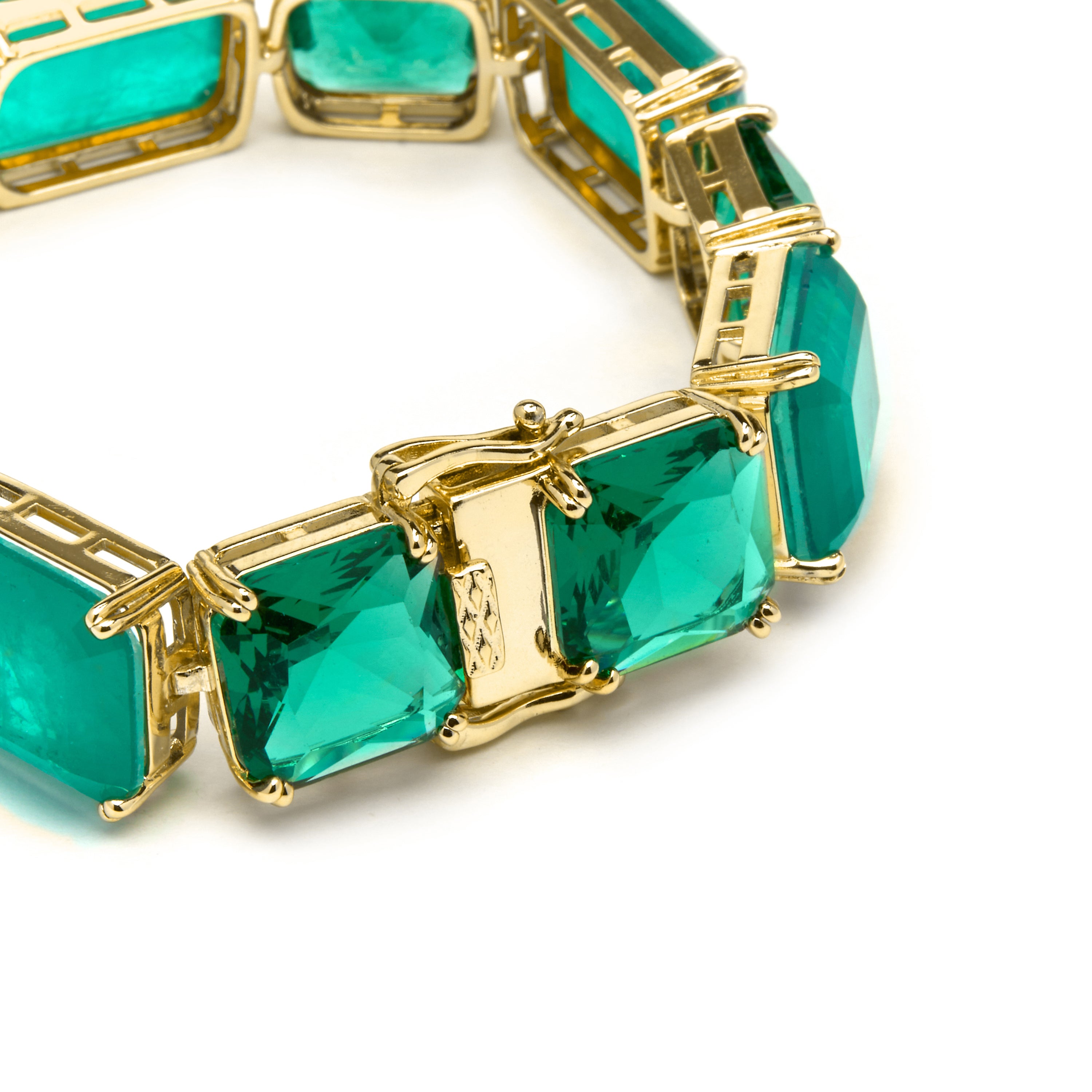 Pulsera de Plata de Ley 925 y Cuarzo Hidrotermal Verde Paraiba acabado oro amarillo de 18k - Lindrak