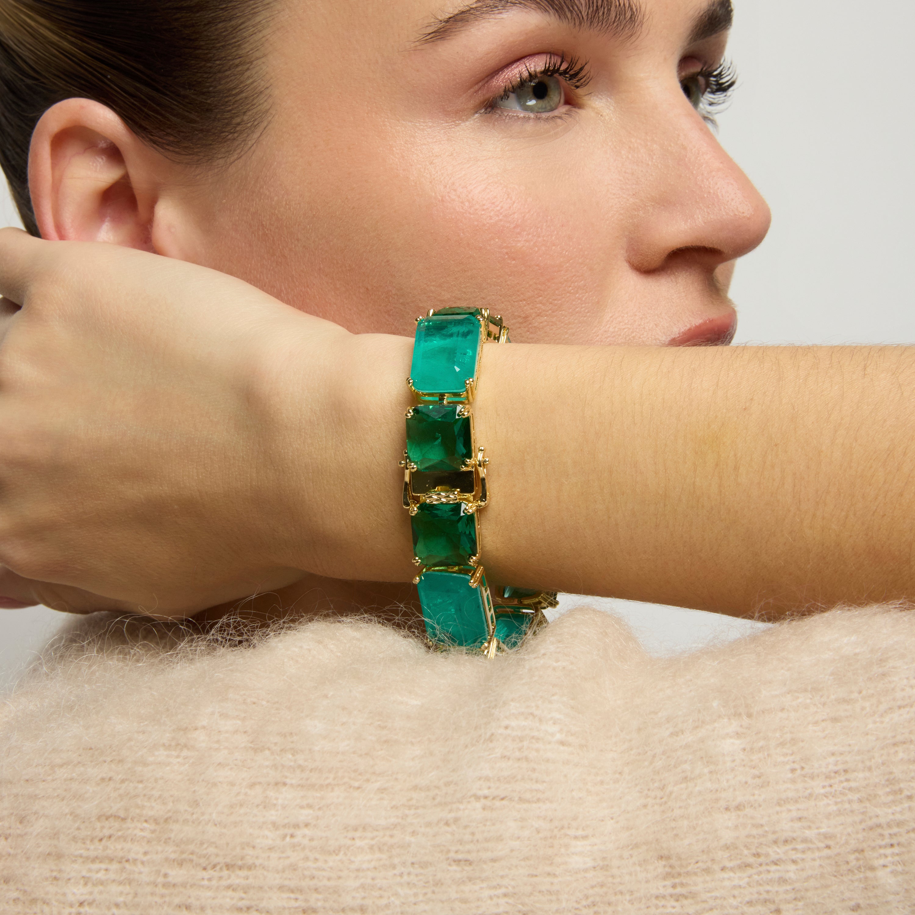 Pulsera de Plata de Ley 925 y Cuarzo Hidrotermal Verde Paraiba acabado oro amarillo de 18k - Lindrak