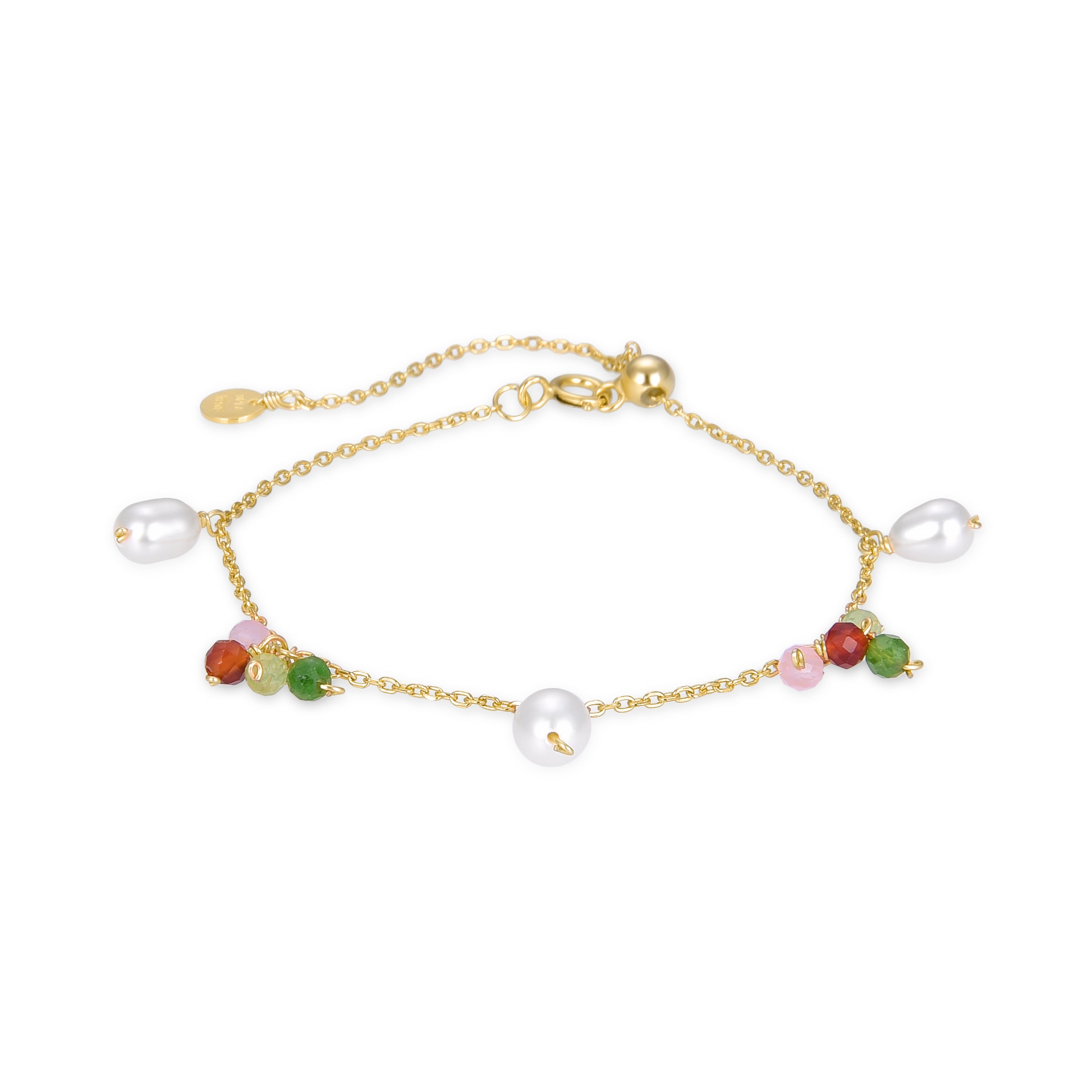 Pulseira de Prata de Lei 925 com Pérola Branca acabada em ouro amarelo 18K - Fanim