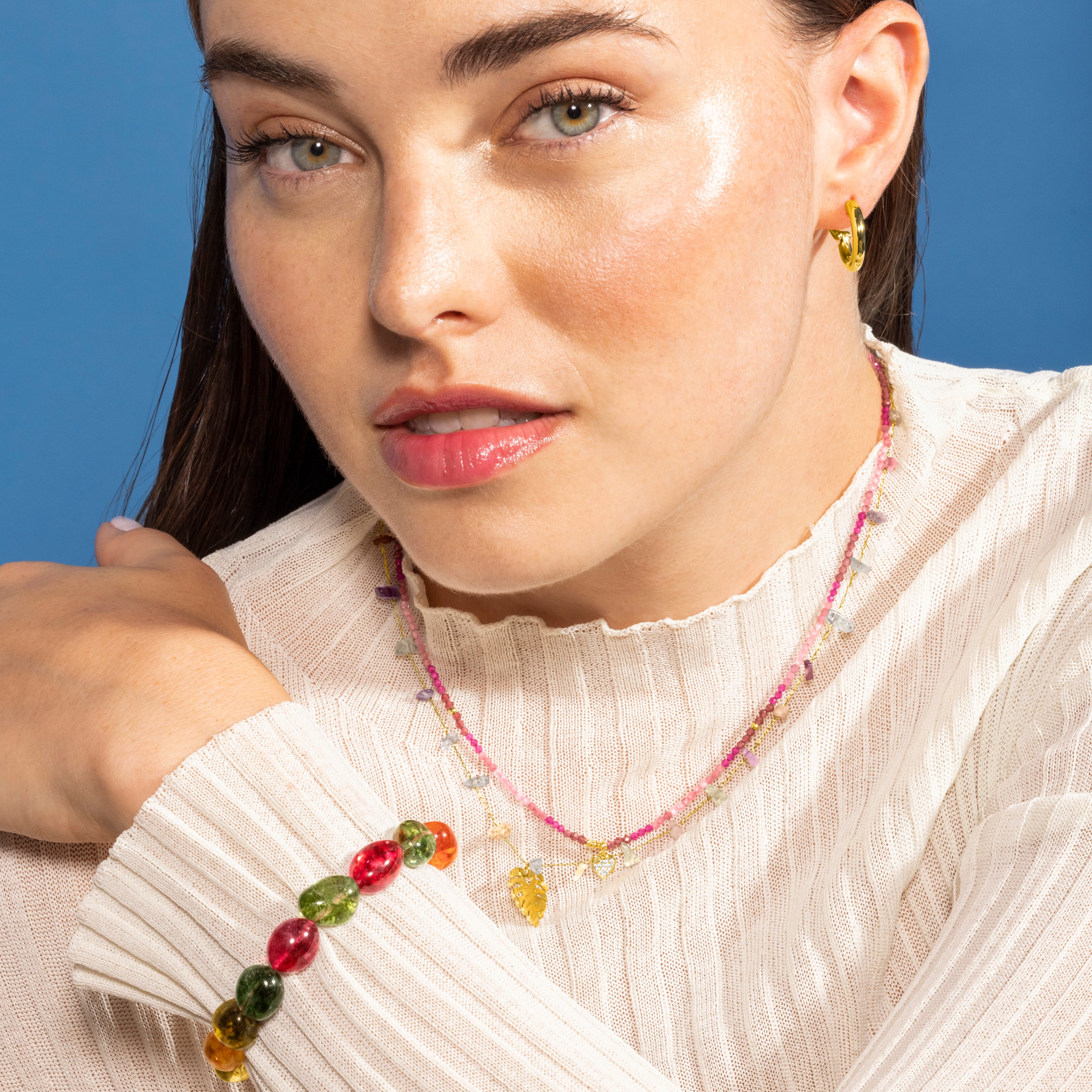 925 Sterling Silver Bracelet with Multicolor Crystal finished in 18K Yellow Gold - Karse