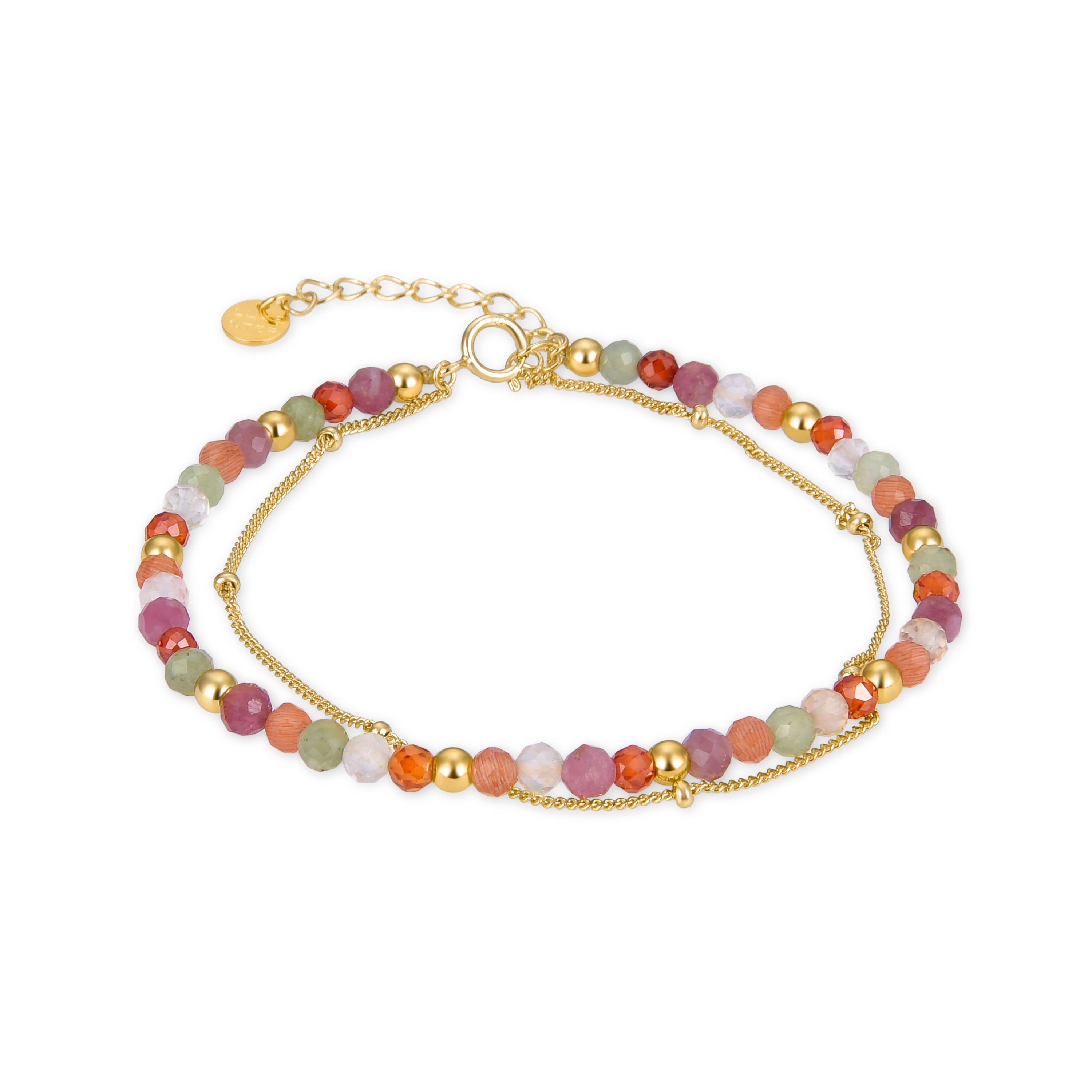 Pulseira de Prata de Lei 925 com Cristal Multicolor acabada em ouro amarelo 18K - Mbingu