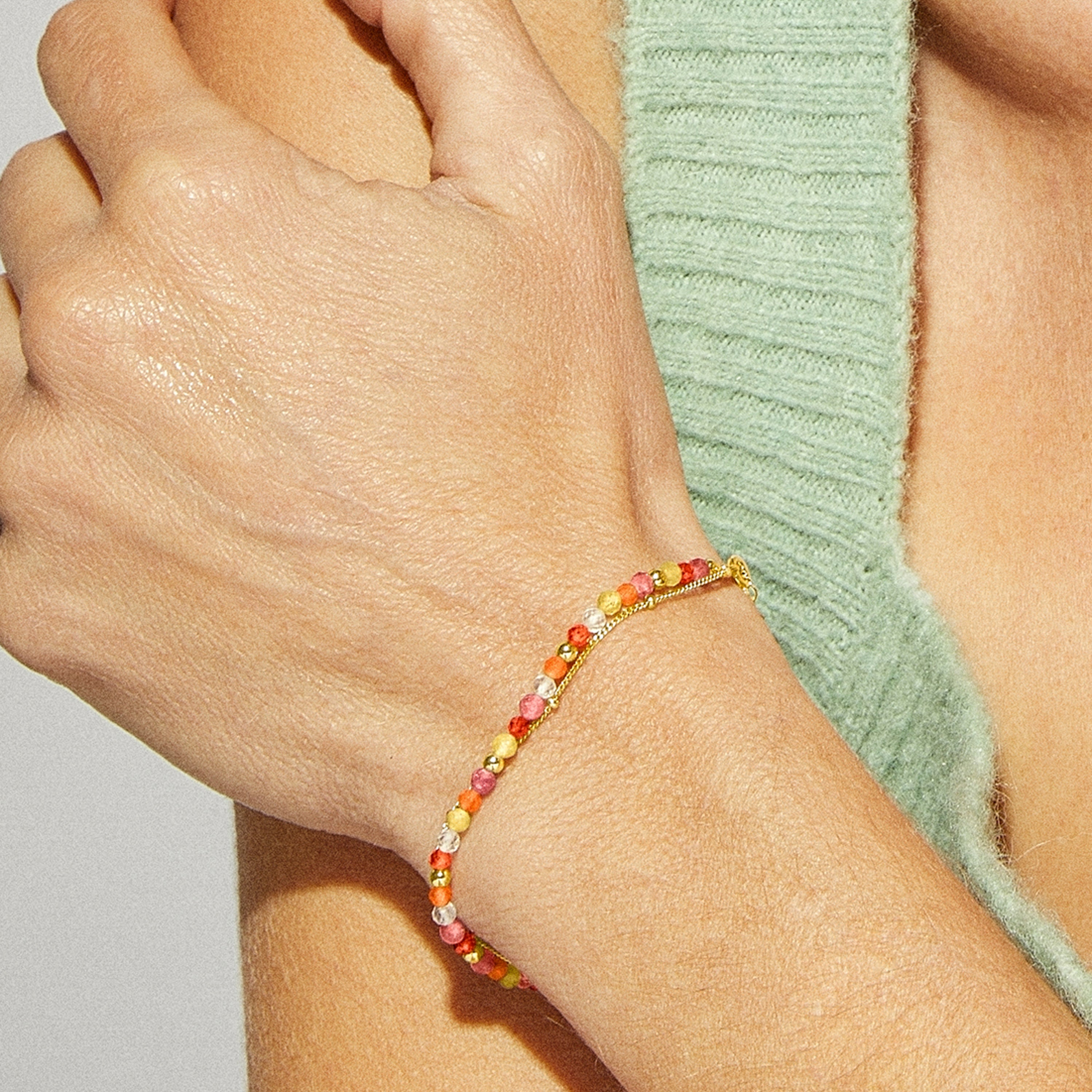 Pulseira de Prata de Lei 925 com Cristal Multicolor acabada em ouro amarelo 18K - Mbingu