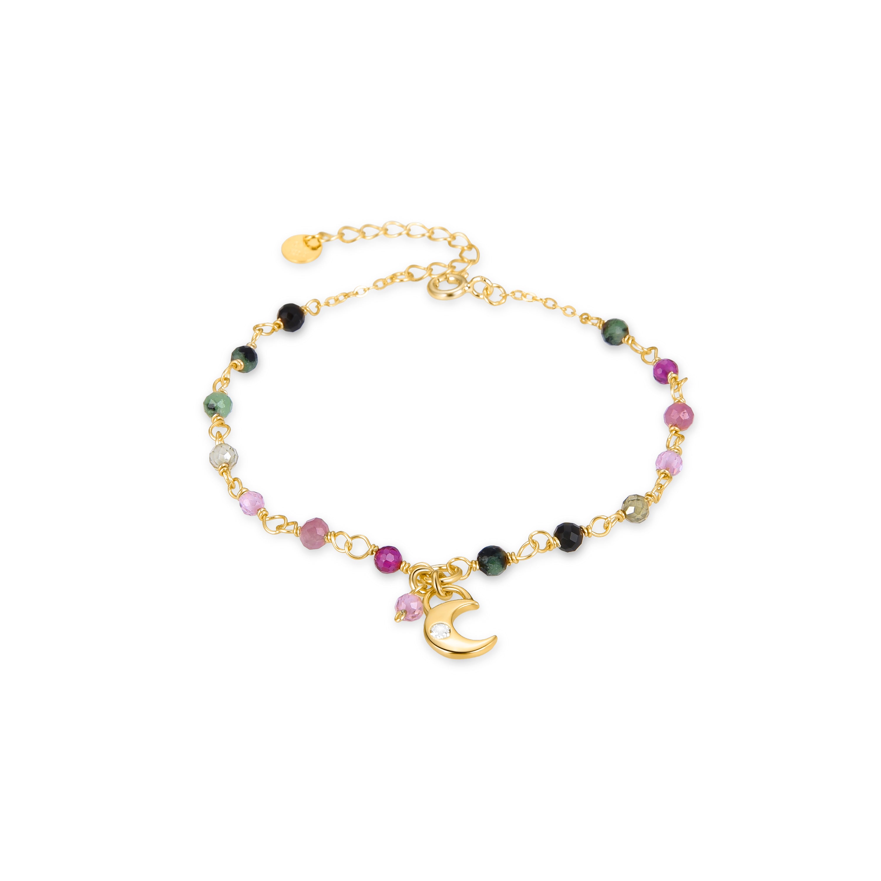925er Sterlingsilberarmband mit mehrfarbigem Kristall, vergoldet mit 18K Gelbgold - Duk