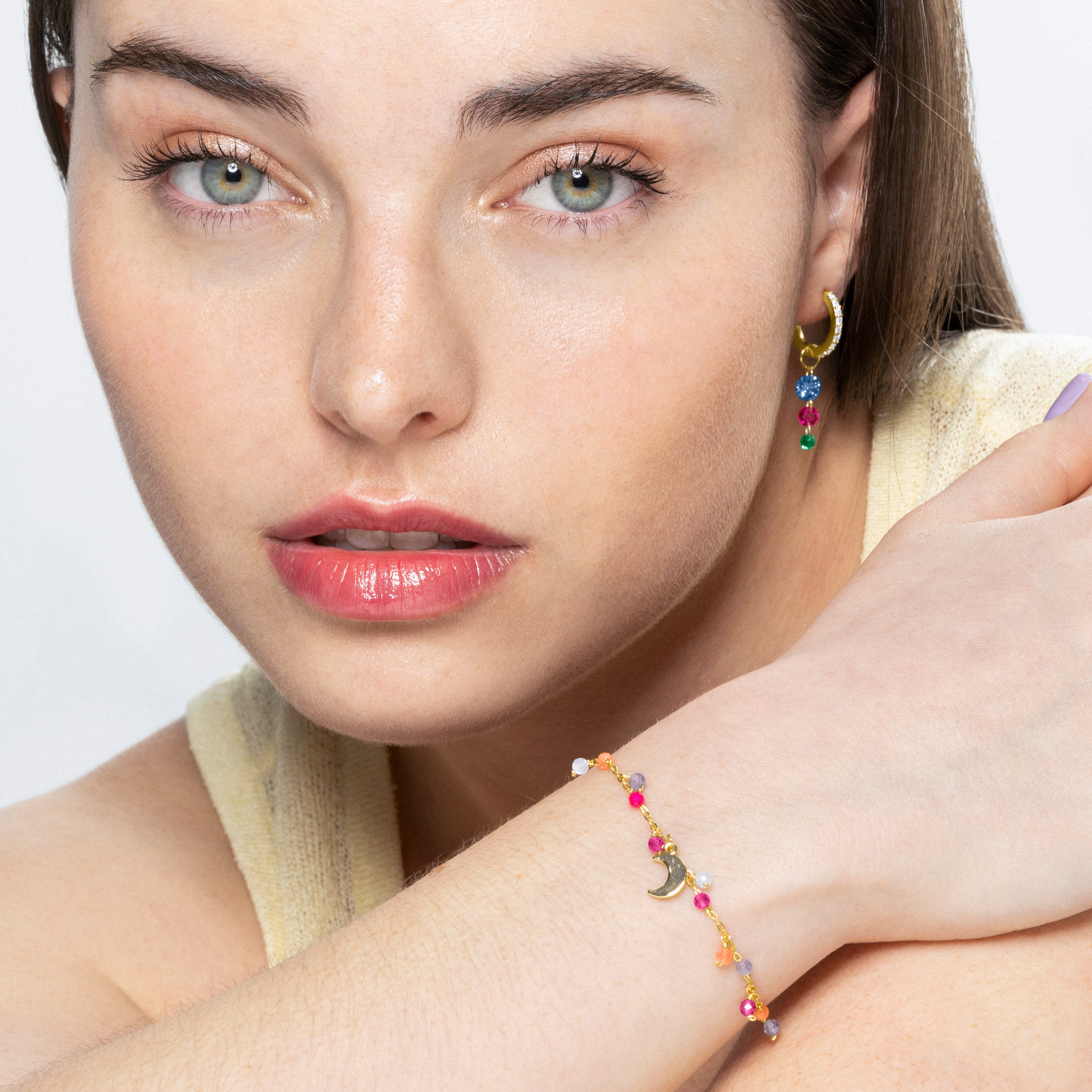 925 Sterling Silver Bracelet with Multicolor Crystal finished in 18K Yellow Gold - Tryx