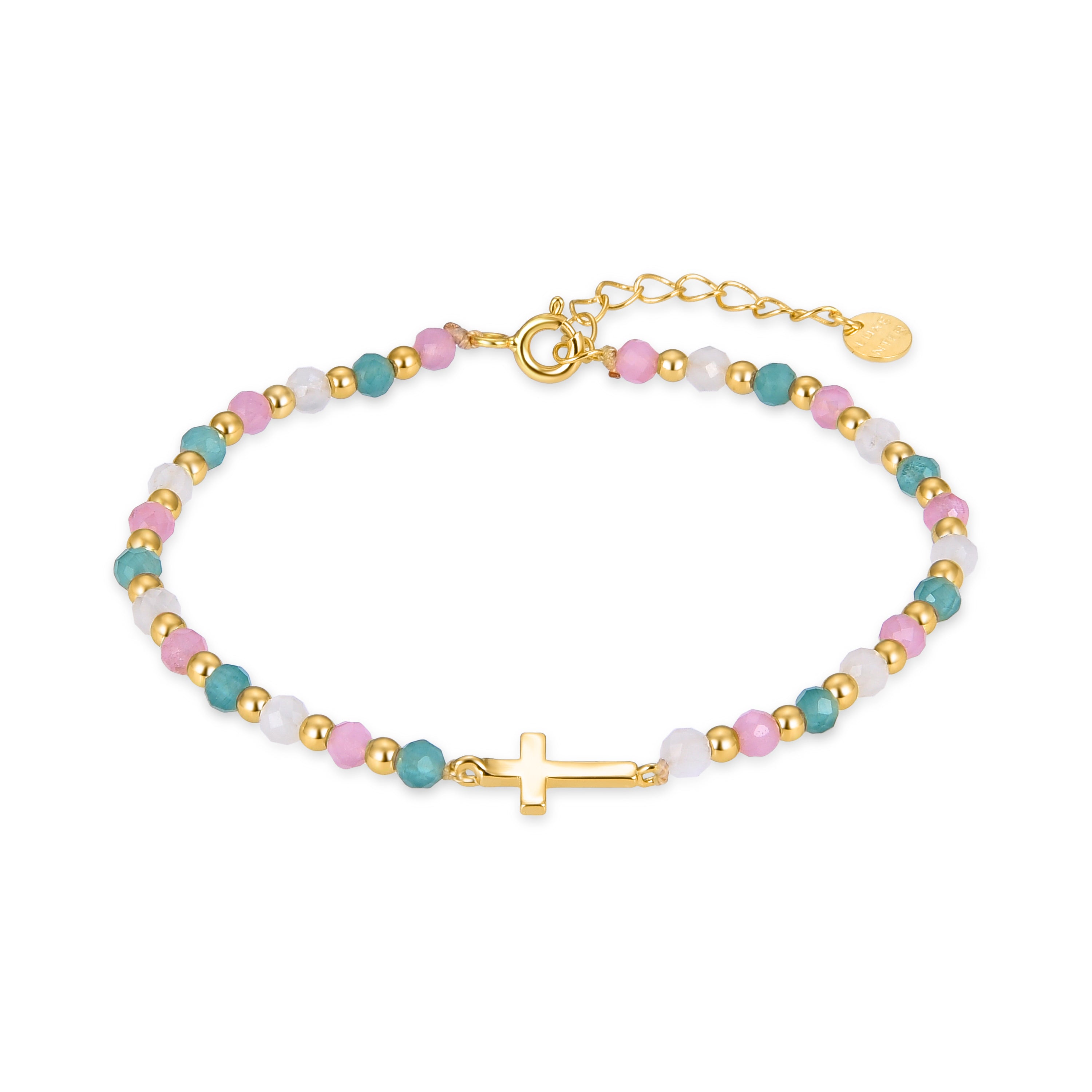 Pulseira de Prata de Lei 925 com Cristal Multicolor acabada em ouro amarelo 18K - Liwa