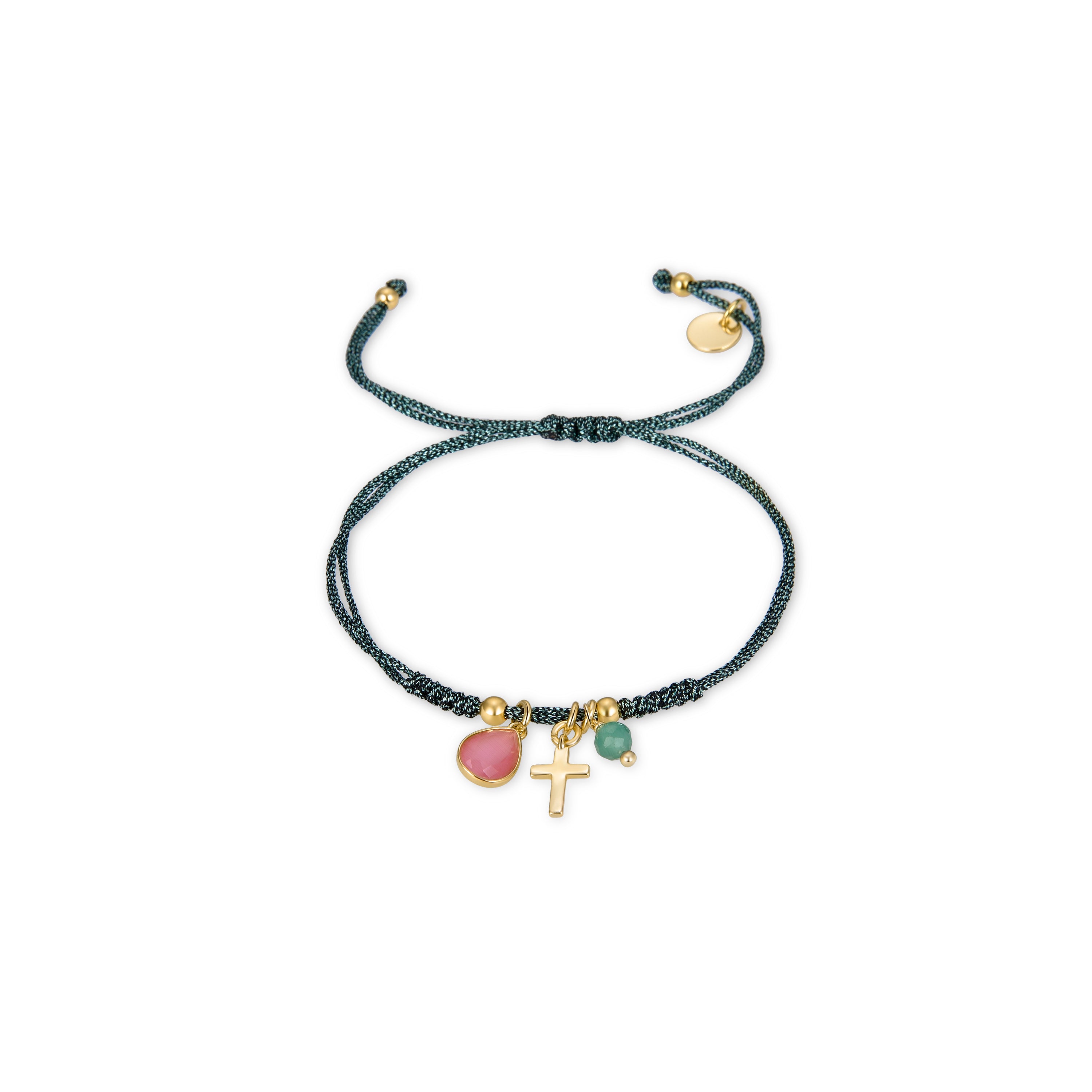 Pulseira de Prata de Lei 925 com Zircónia Rosa acabada em ouro amarelo 18K - Yazu