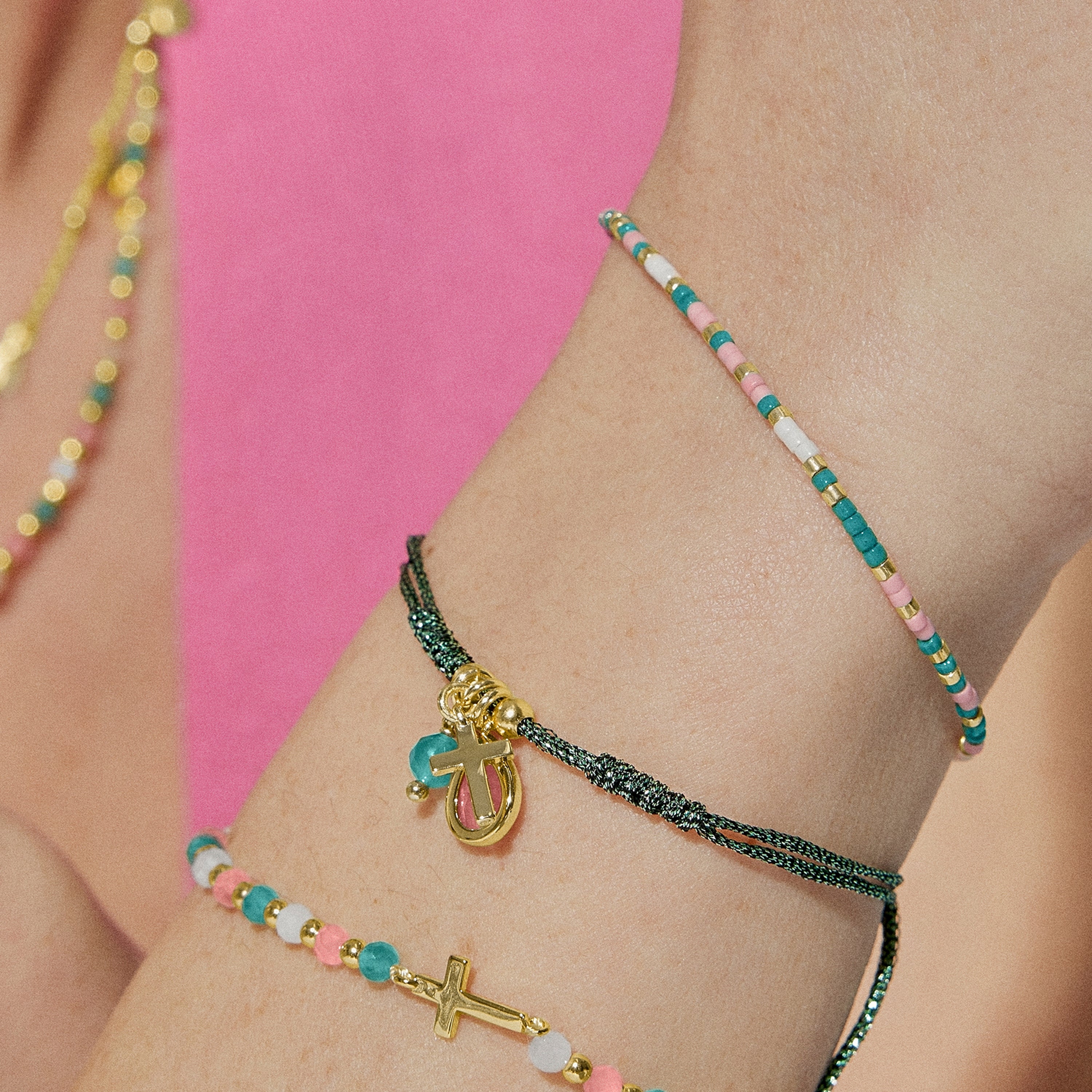 Pulseira de Prata de Lei 925 com Zircónia Rosa acabada em ouro amarelo 18K - Yazu