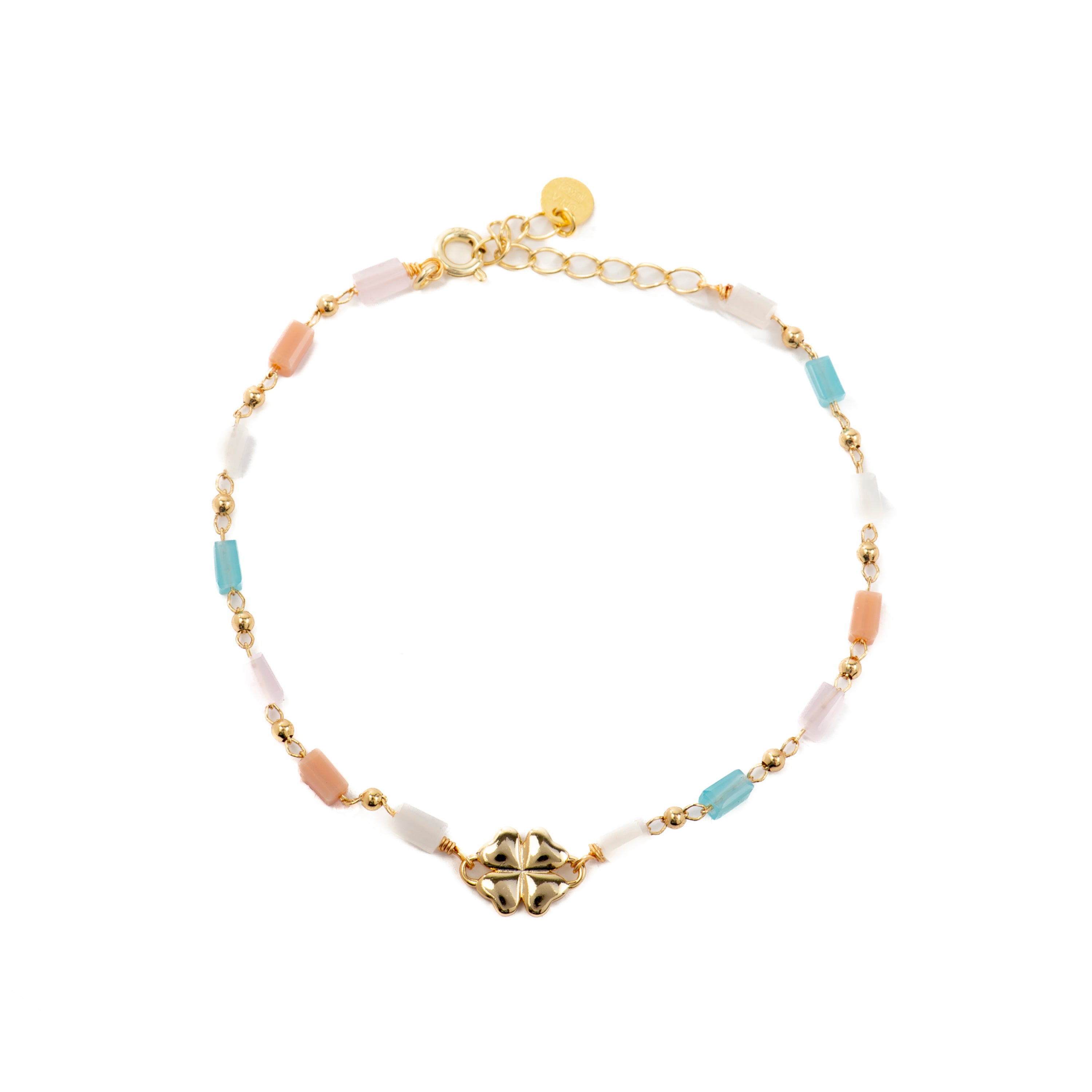 Pulsera de Plata de Ley 925 con Cristal Multicolor acabada en oro amarillo 18K - Saara