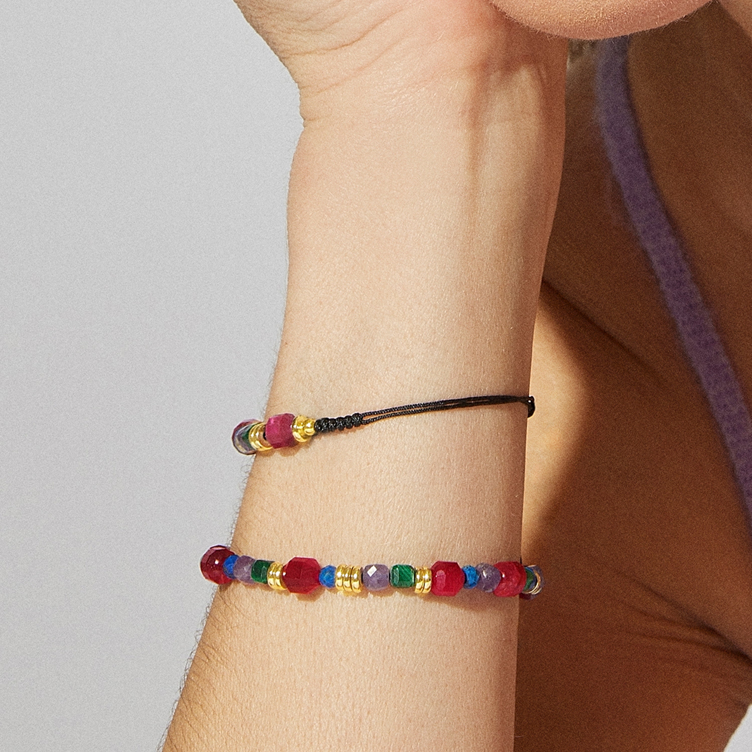 925 Sterling Silver Bracelet with Multicolor Natural Stone finished in 18K yellow gold - Asela