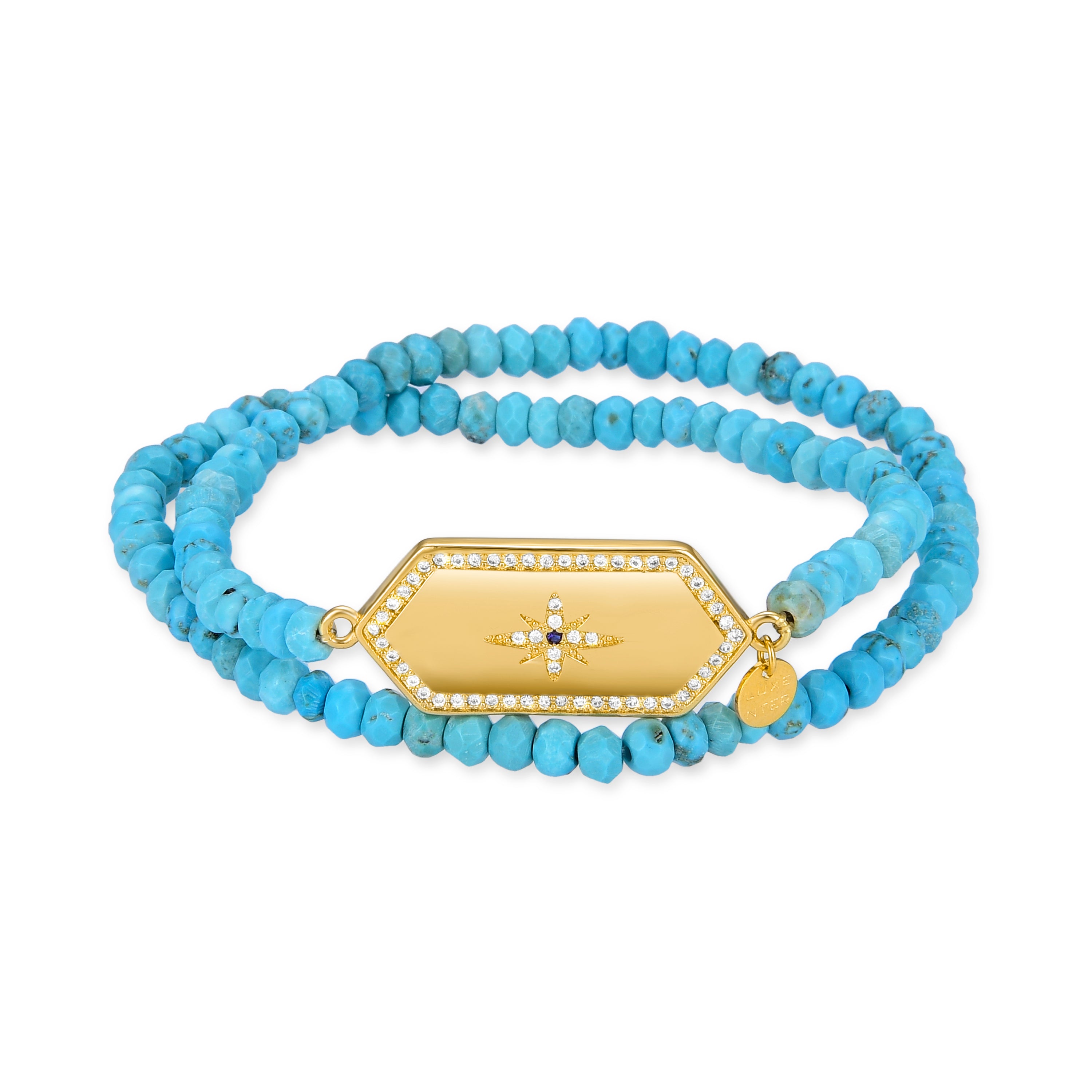 Pulseira de Prata de Lei 925 com Turquesa acabada em ouro amarelo 18K - Mvoga