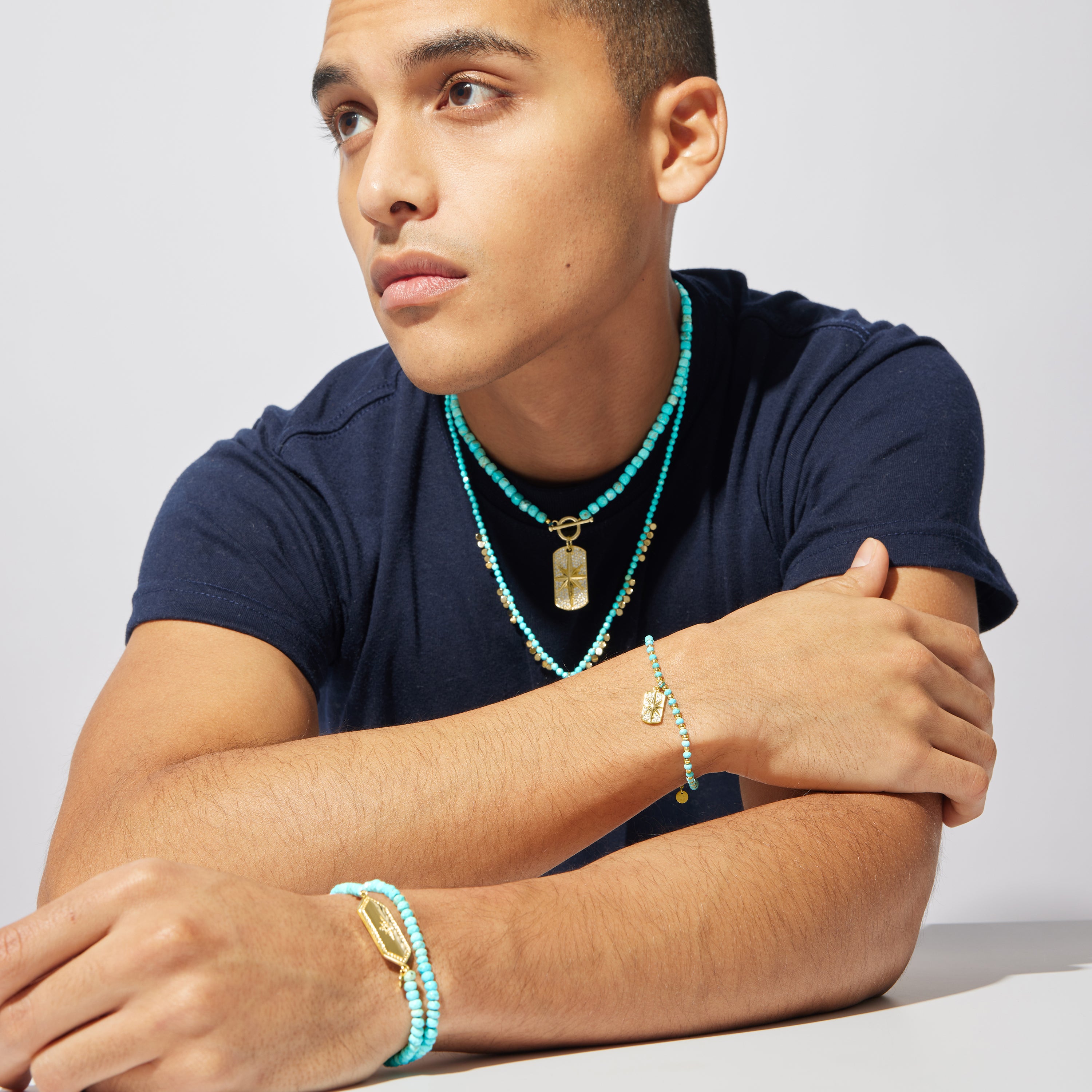 Pulseira de Prata de Lei 925 com Turquesa acabada em ouro amarelo 18K - Mvoga