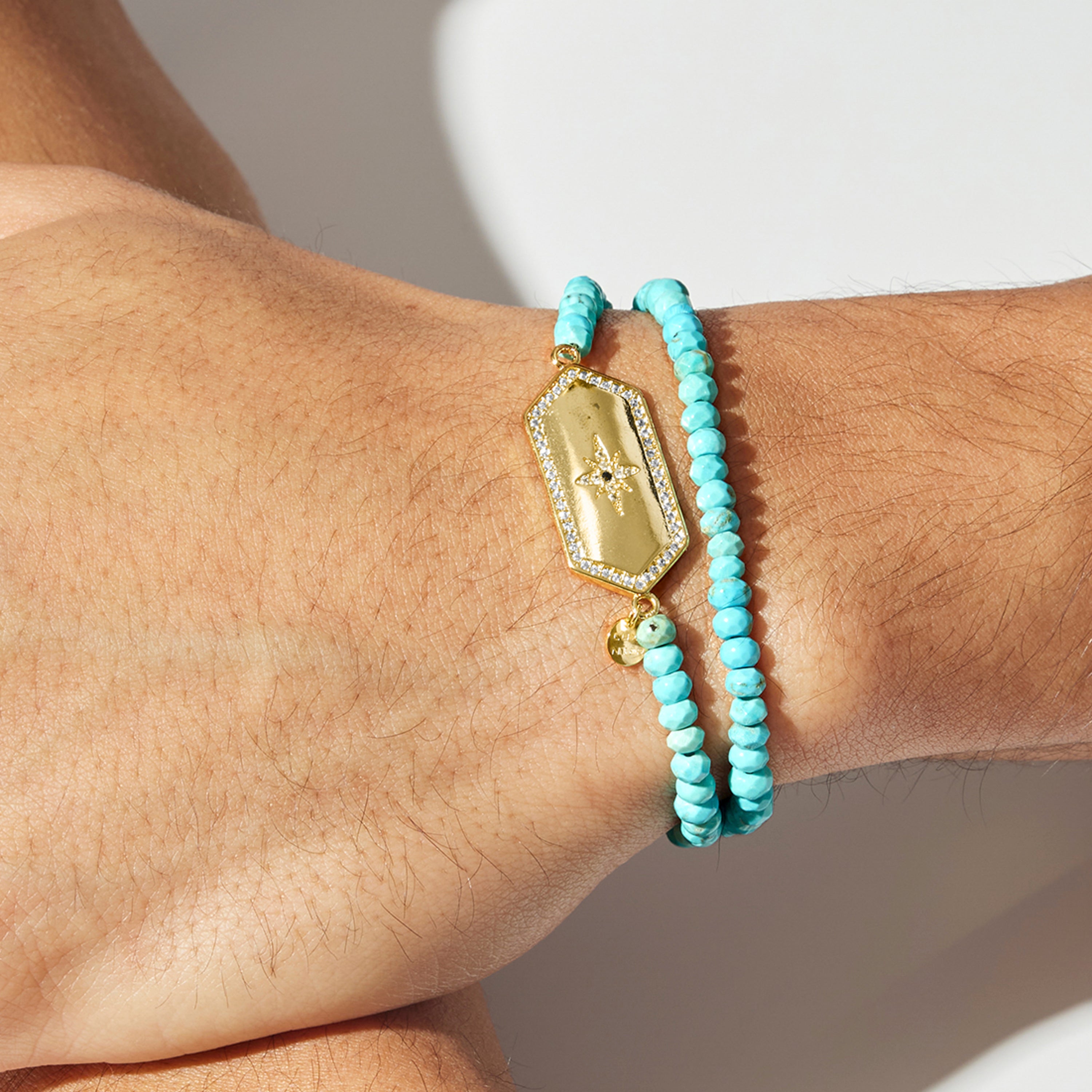 Pulseira de Prata de Lei 925 com Turquesa acabada em ouro amarelo 18K - Mvoga