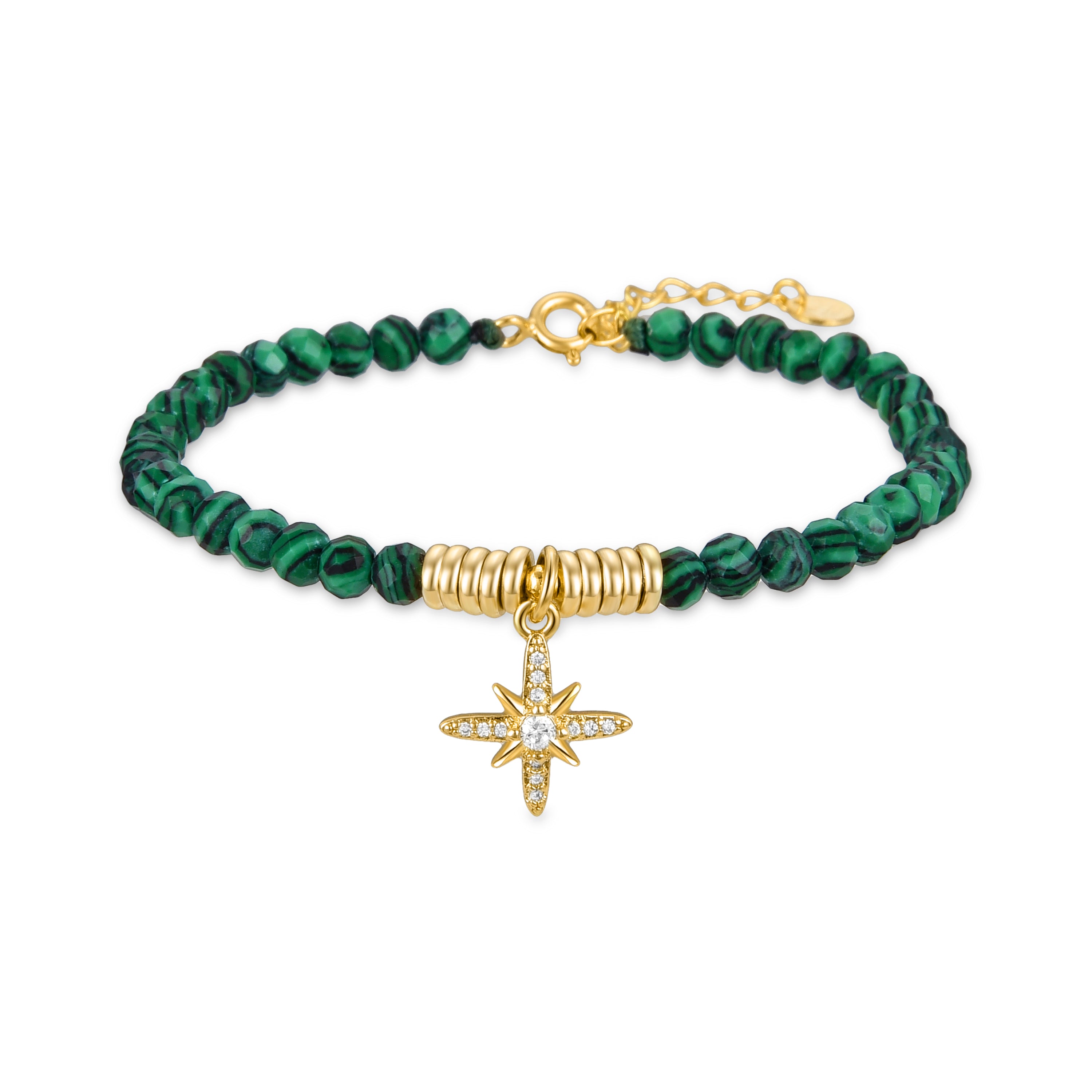 Bracciale in Argento Sterling 925 con Malachite rifinito in oro giallo 18K - Locare
