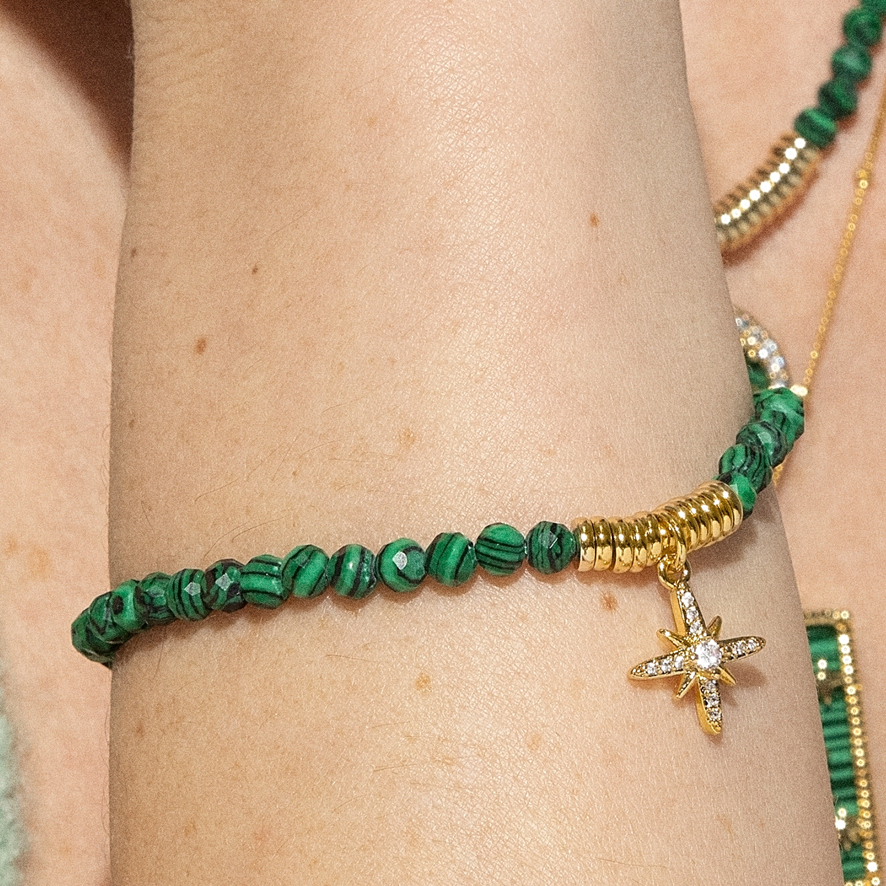 Bracelet en argent sterling 925 avec malachite fini en or jaune 18K - Locare