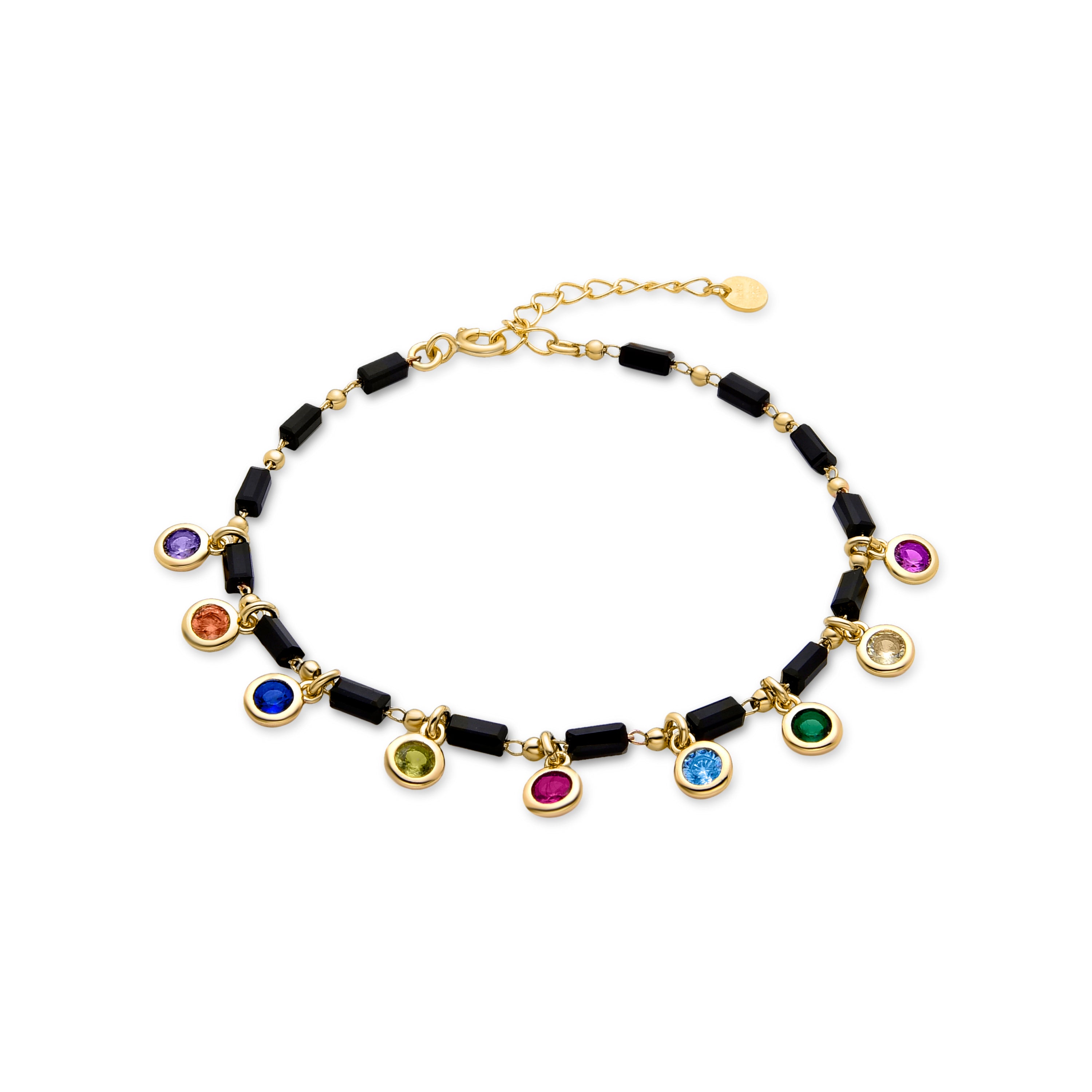 Pulseira de Prata de Lei 925 com Zircónia Multicolor acabada em ouro amarelo 18K - Vusak
