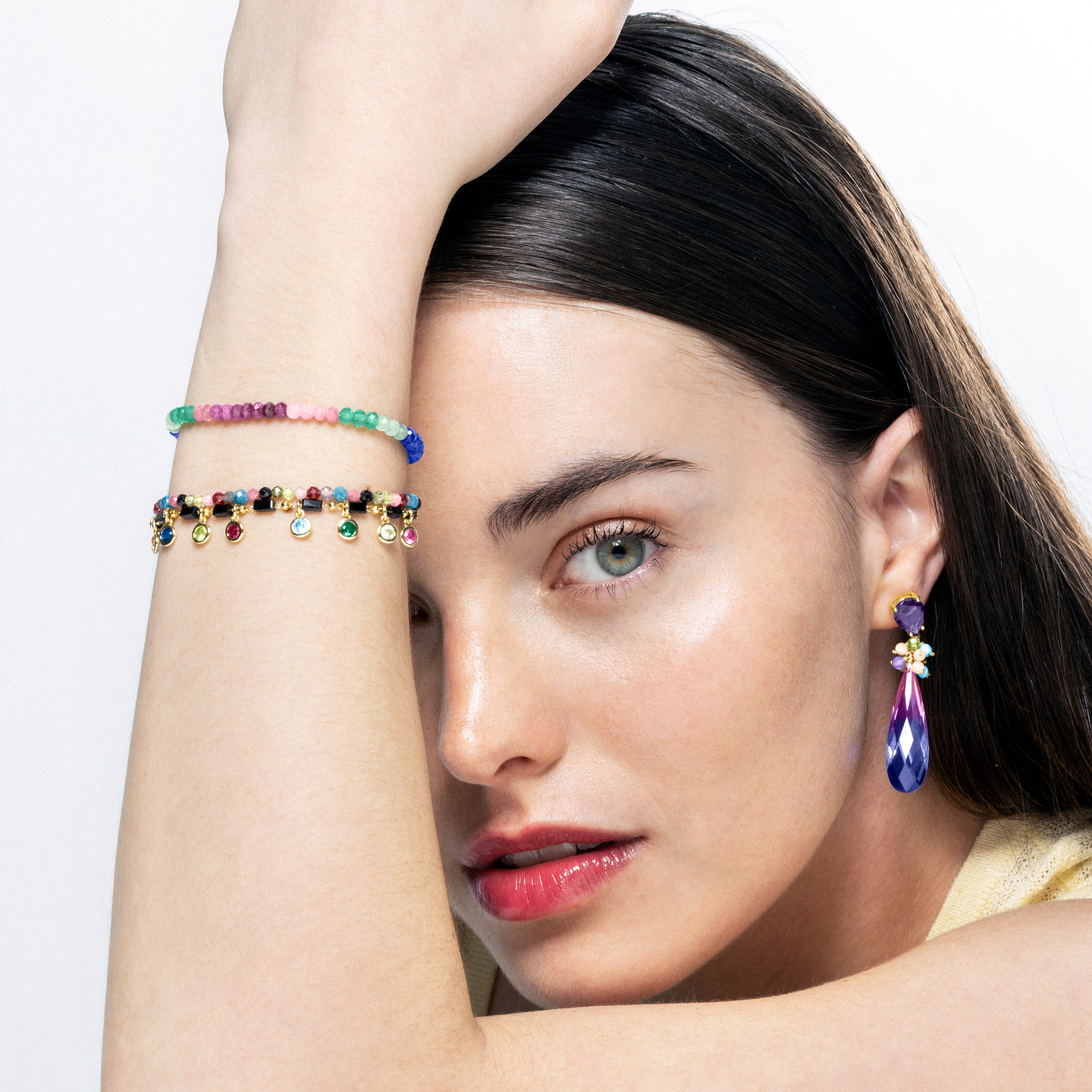 Pulseira de Prata de Lei 925 com Zircónia Multicolor acabada em ouro amarelo 18K - Vusak