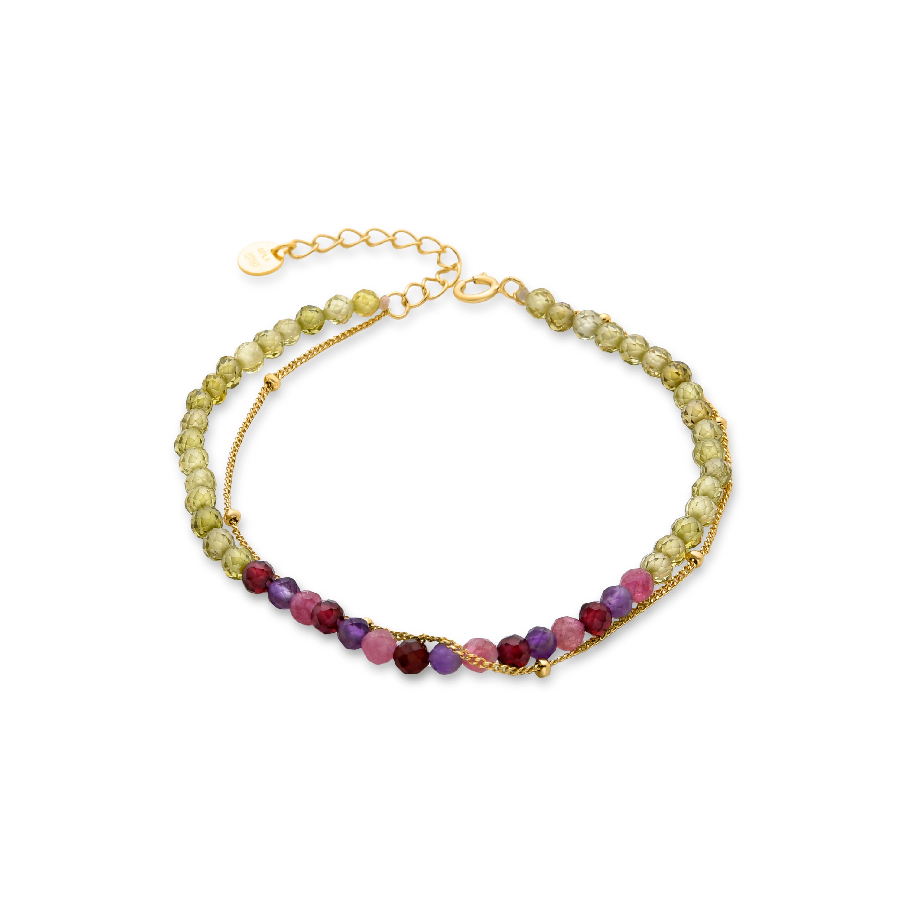 Bracelet en argent sterling 925 avec préhnite fini en or jaune 18K - Neros