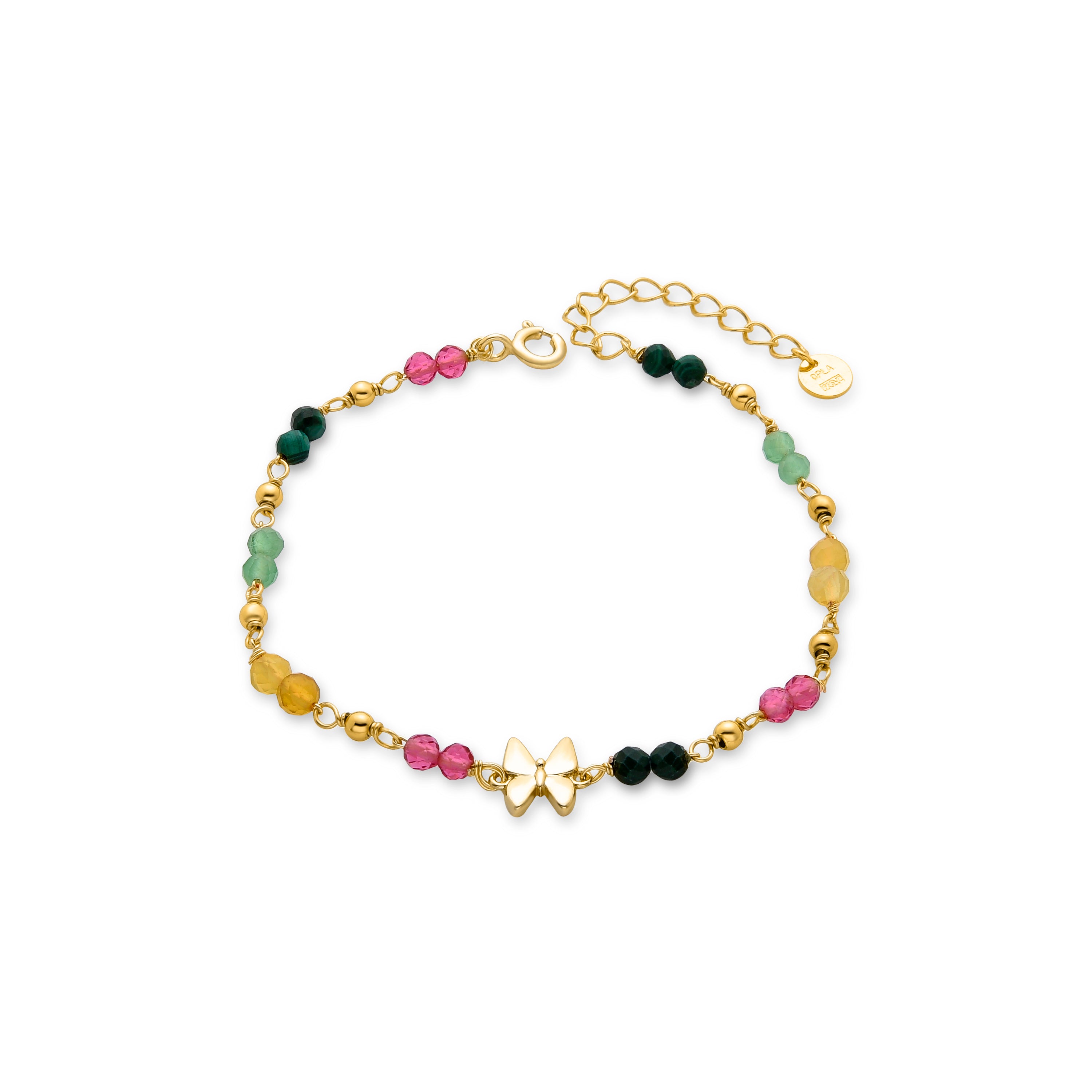 Bracelet en argent sterling 925 avec cristal vert fini en or jaune 18K - Papillon