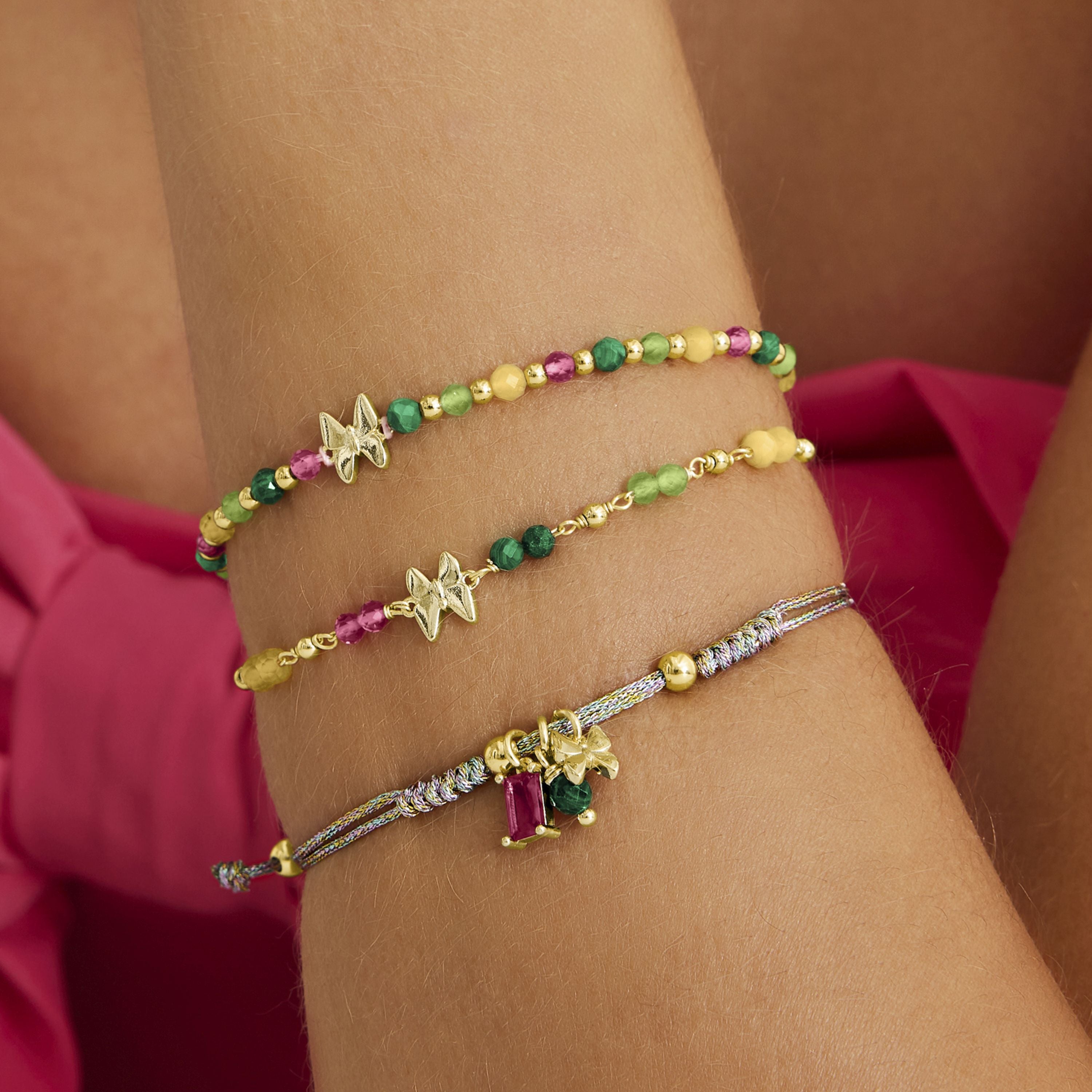 Bracelet en argent sterling 925 avec cristal vert fini en or jaune 18K - Papillon