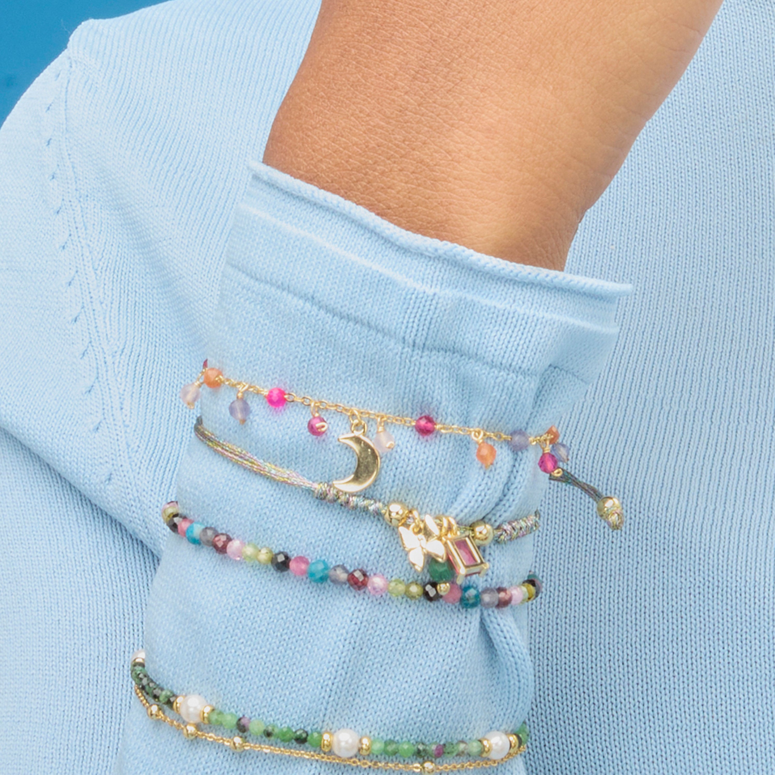 Pulsera de Plata de Ley 925 con Cristal Verde acabada en oro amarillo 18K - Mariposa