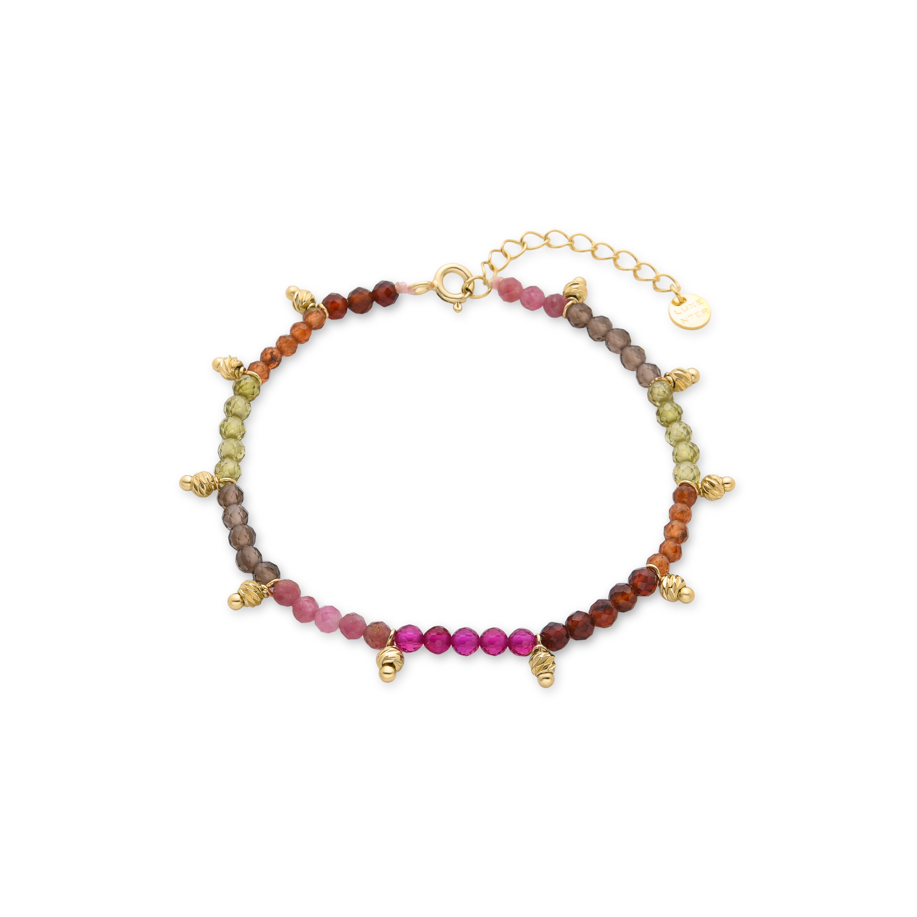 925 Sterling Silver Bracelet with Multicolor Crystal finished in 18K Yellow Gold - Noi