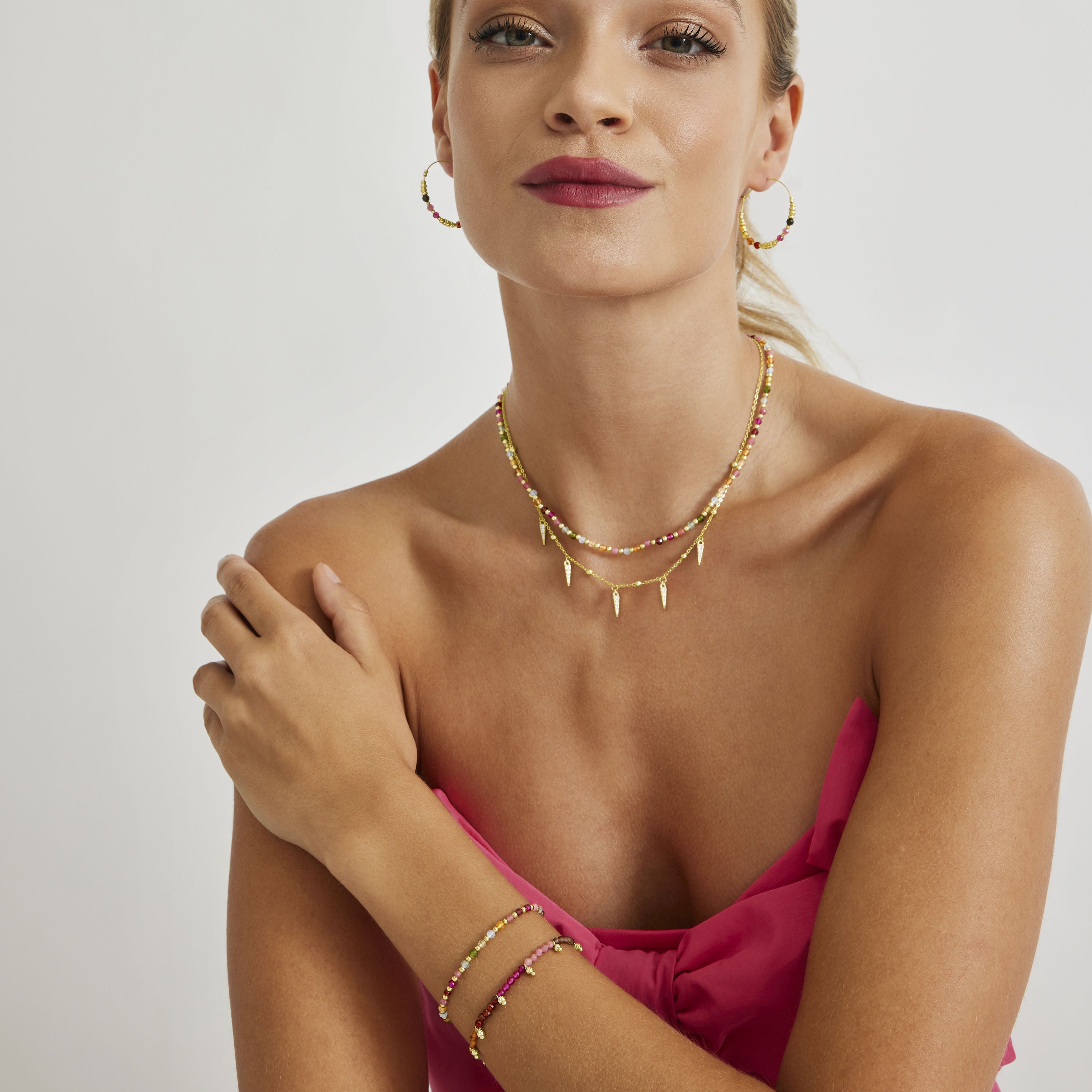 925er Sterlingsilberarmband mit mehrfarbigem Kristall, vergoldet mit 18K Gelbgold - Dirrim