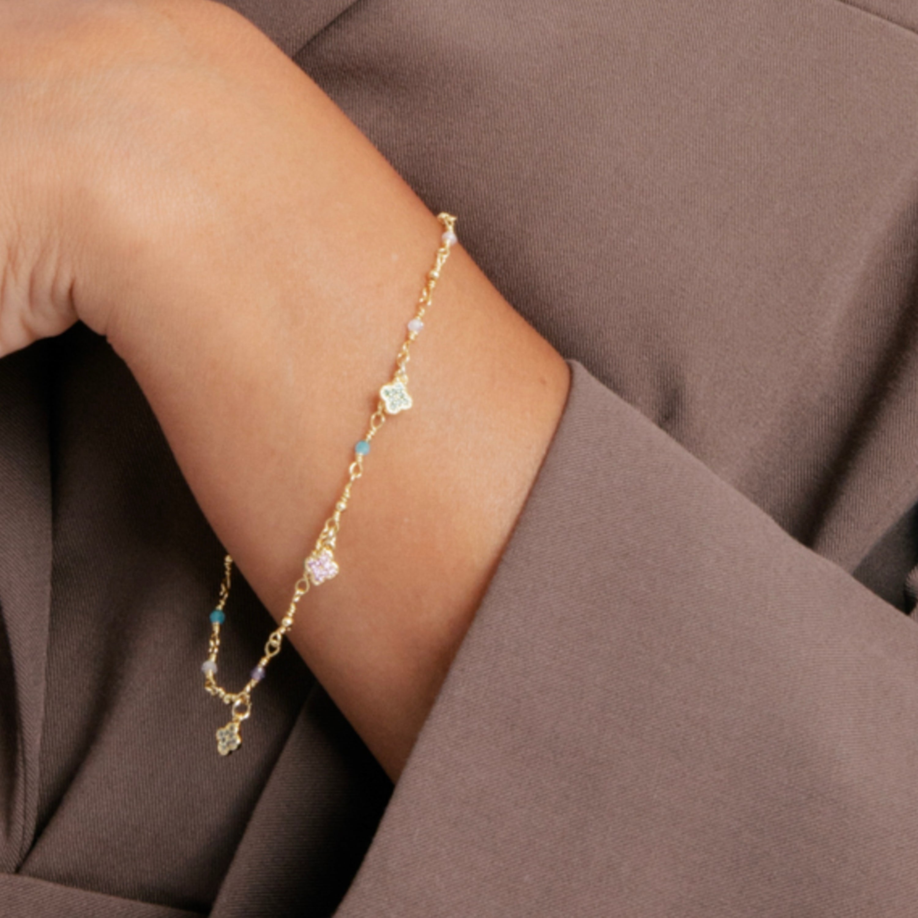 Bracciale in argento sterling 925 e zircone multicolore con finitura in oro giallo 18k - Talip