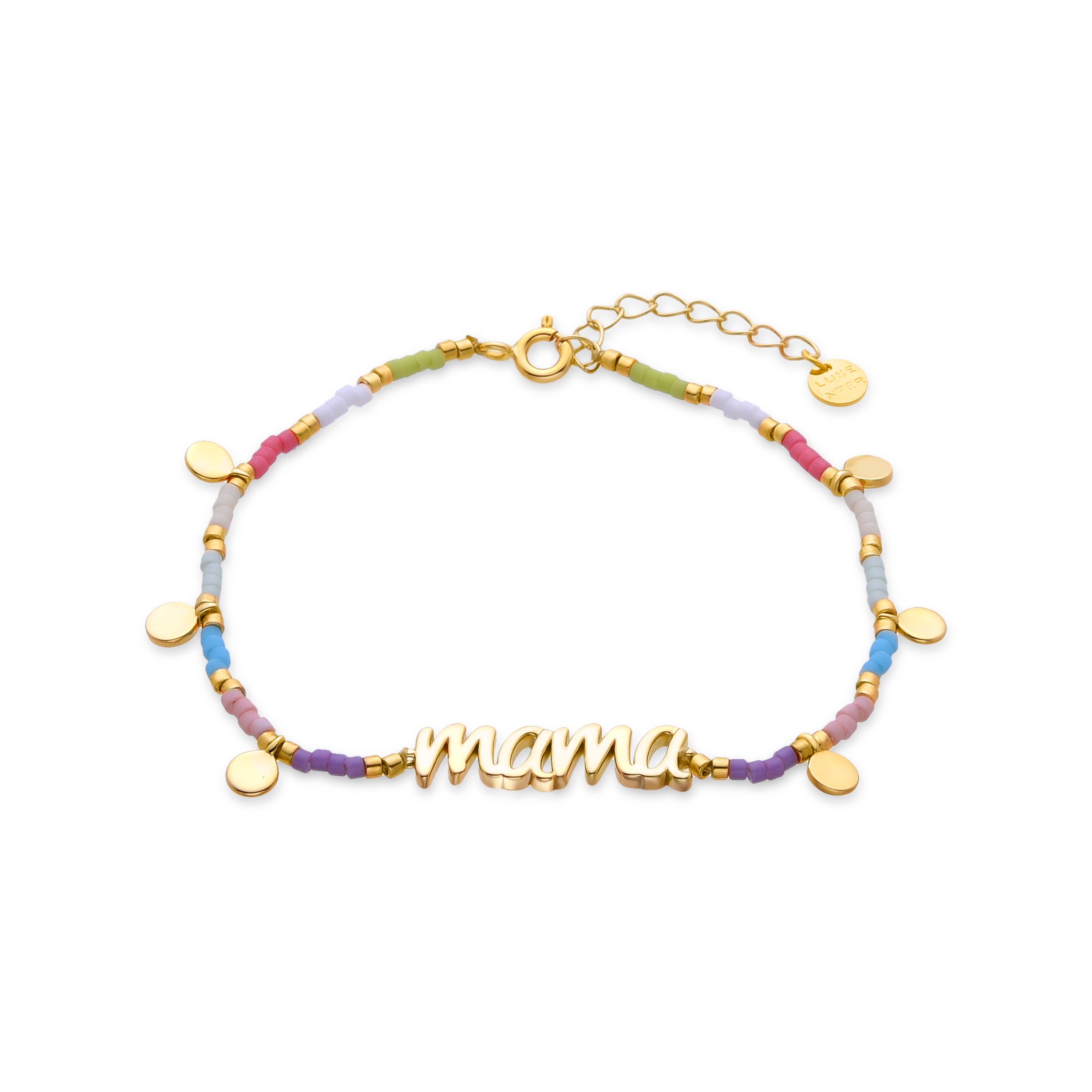 925 Sterling Silver Bracelet with Multicolor Crystal finished in 18k Yellow Gold - Mama