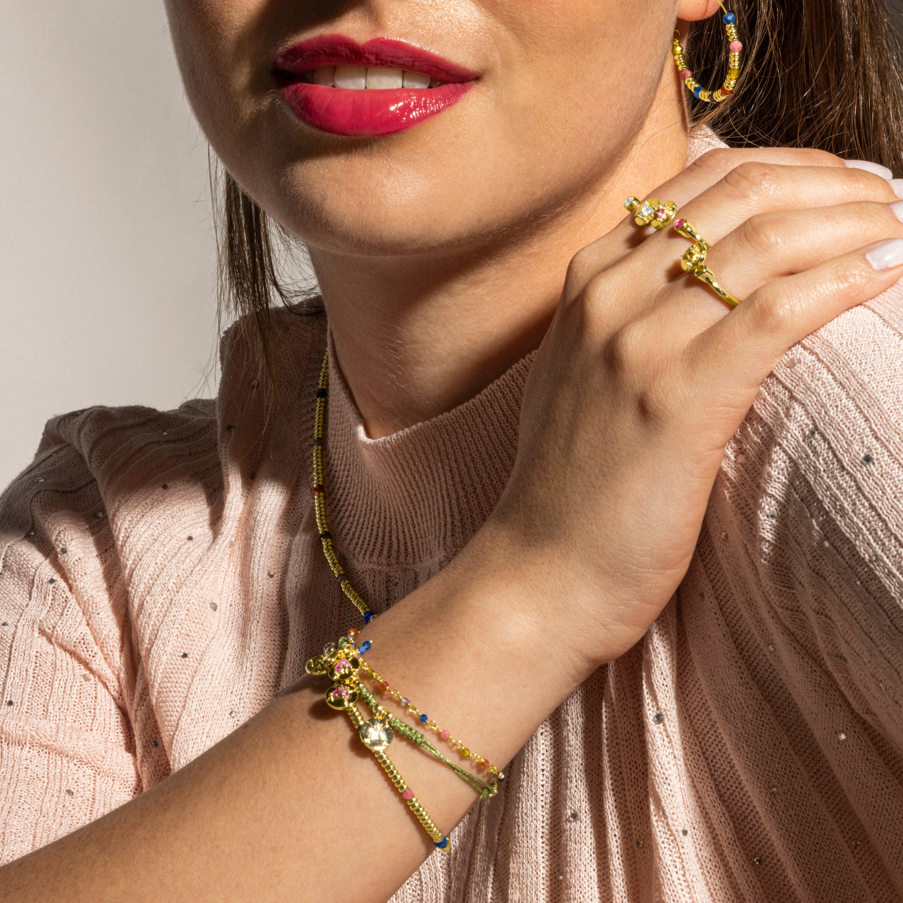 Pulseira de Prata de Lei 925 e Cristal Multicolor com acabamento em ouro 18k - Deli