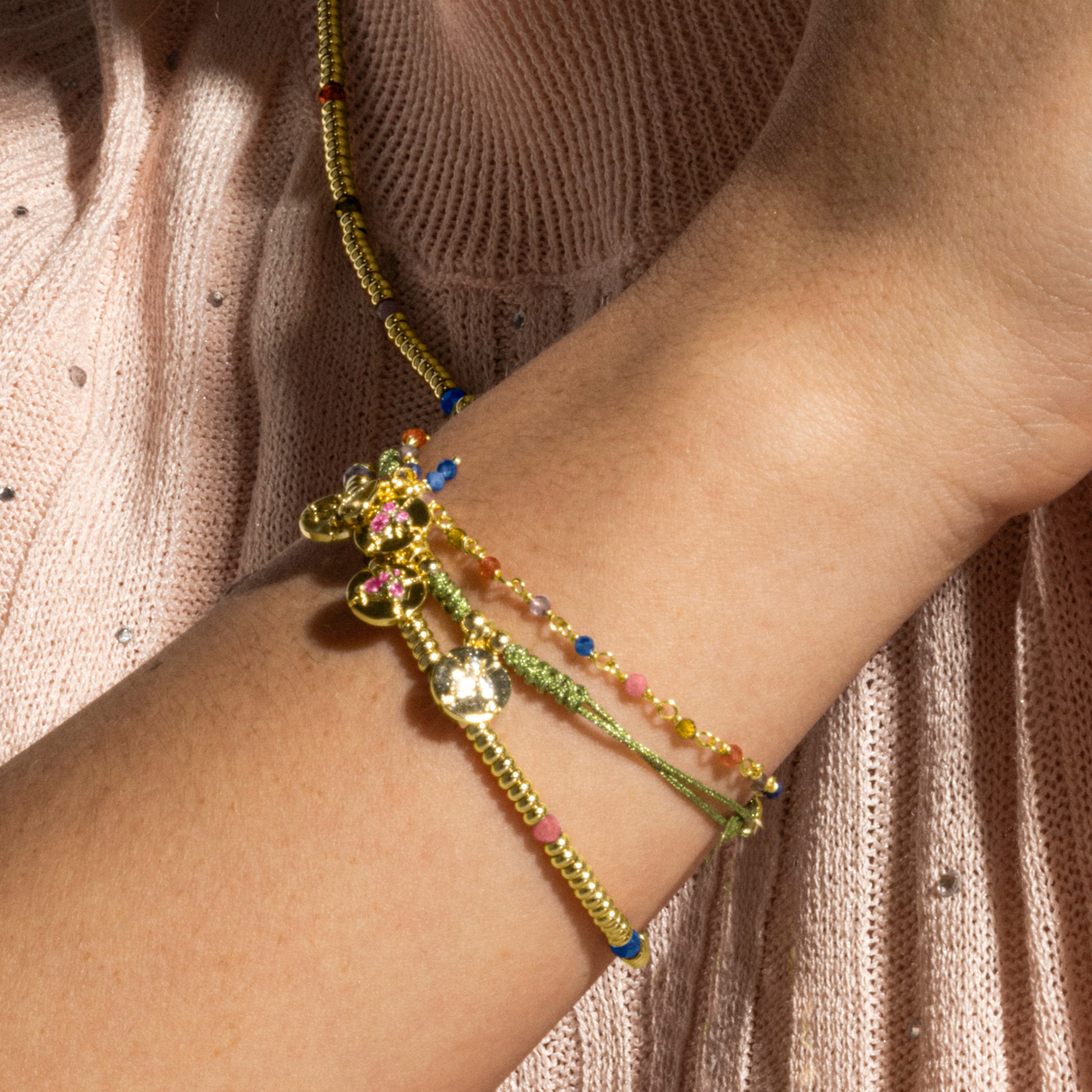 Pulseira de Prata de Lei 925 e Cristal Multicolor com acabamento em ouro 18k - Deli