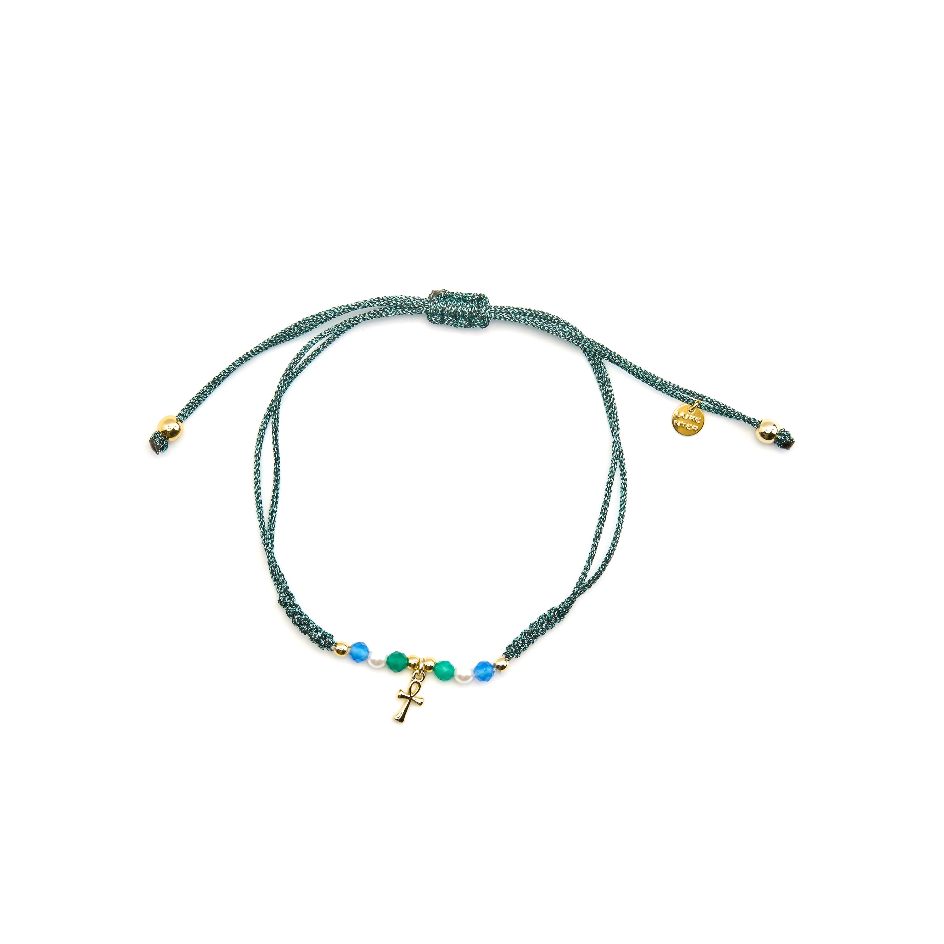 Pulsera de Plata de Ley 925 y Cristal Azul Oscuro acabado oro 18k - Kalau